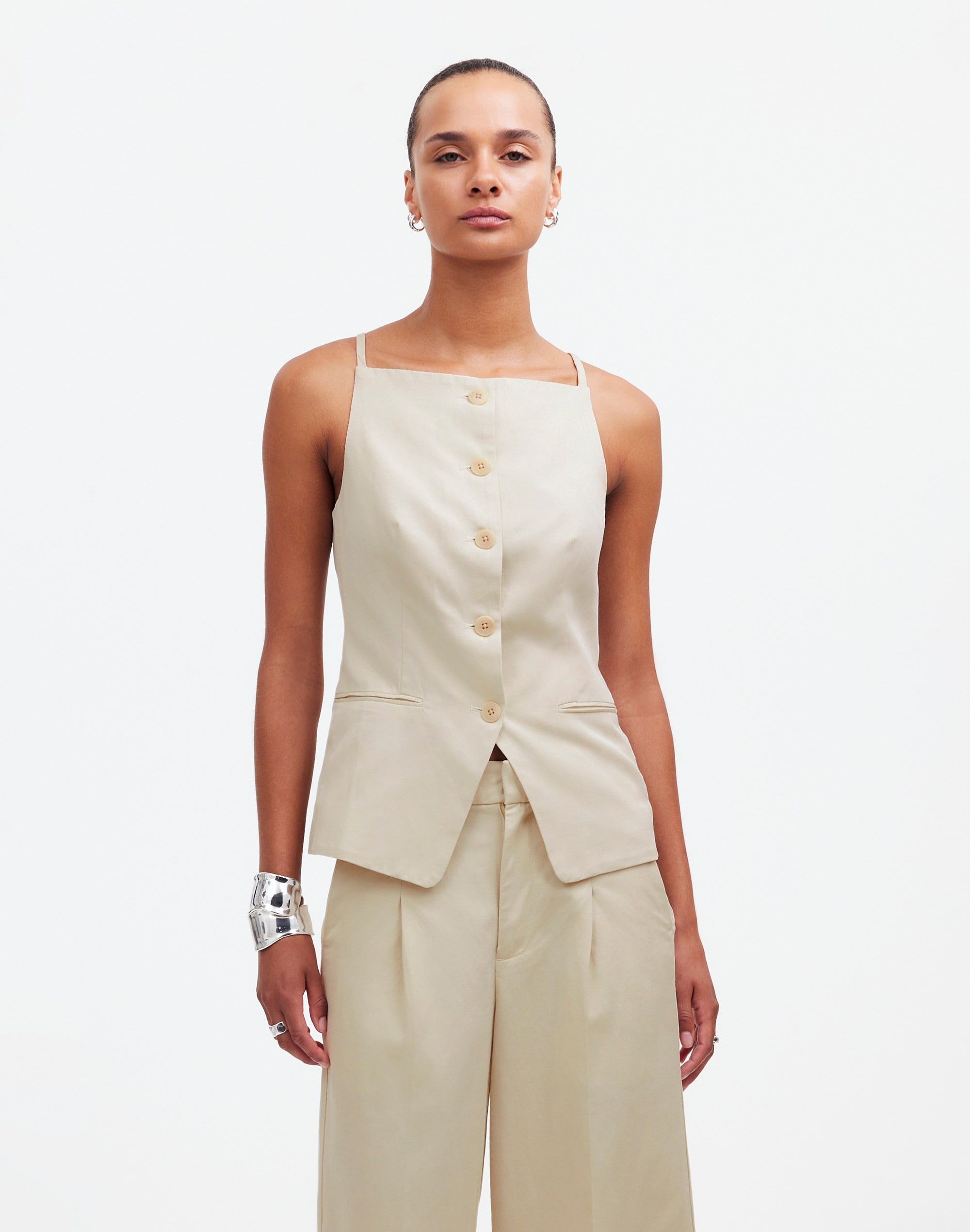 Square-Neck Vest Drapey Twill | Madewell