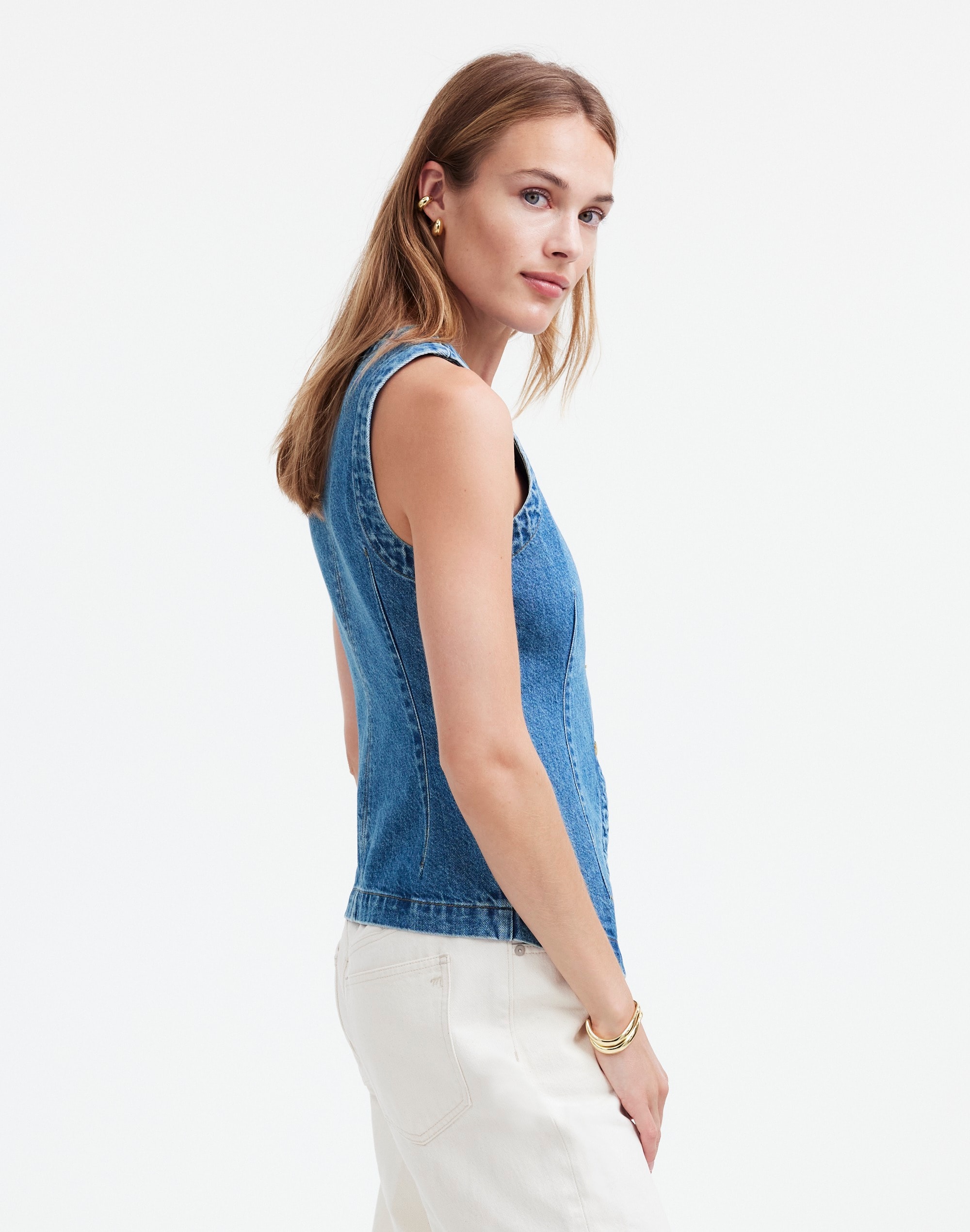 Denim Crewneck Vest in Java Wash | Madewell