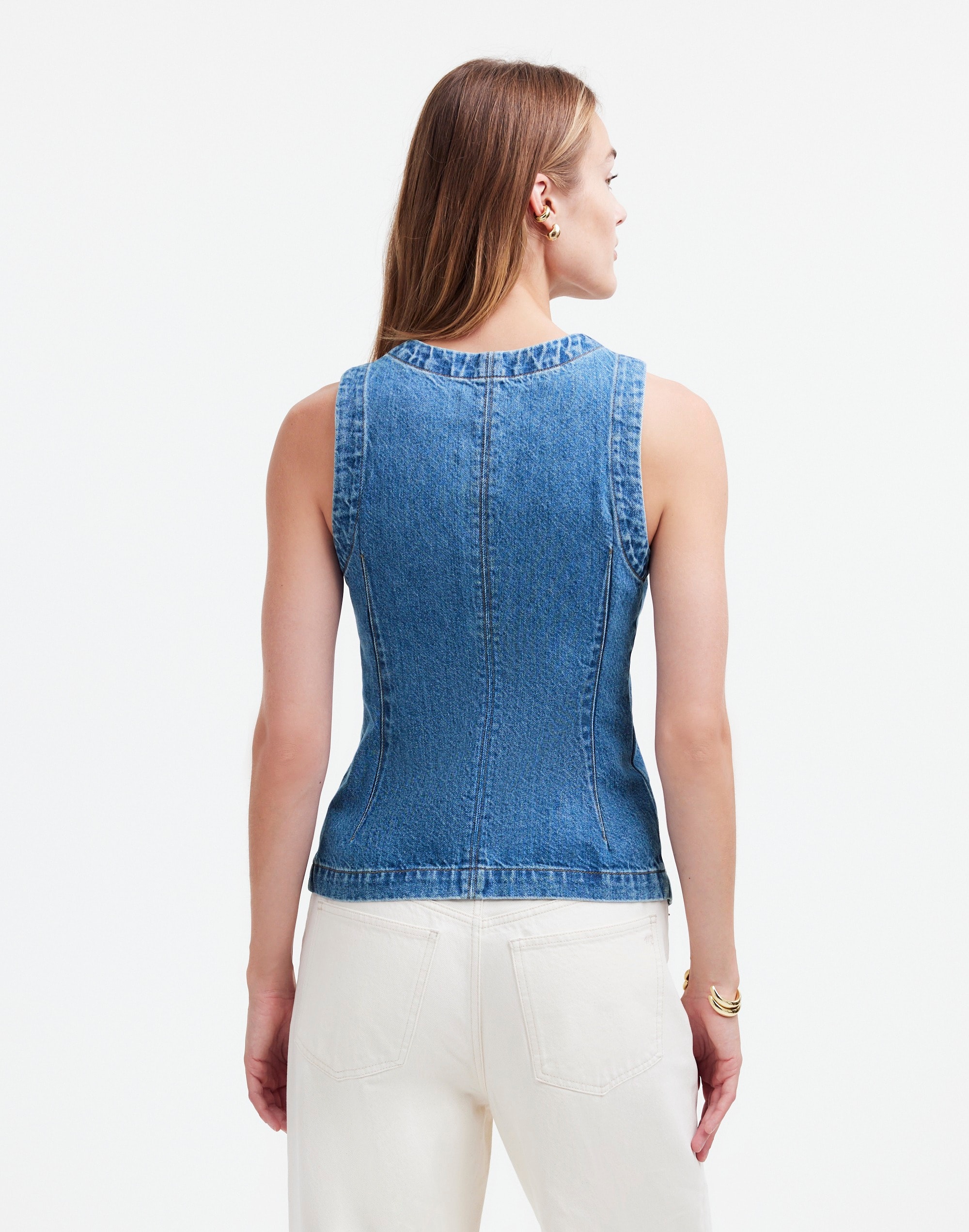 Denim Crewneck Vest in Java Wash | Madewell