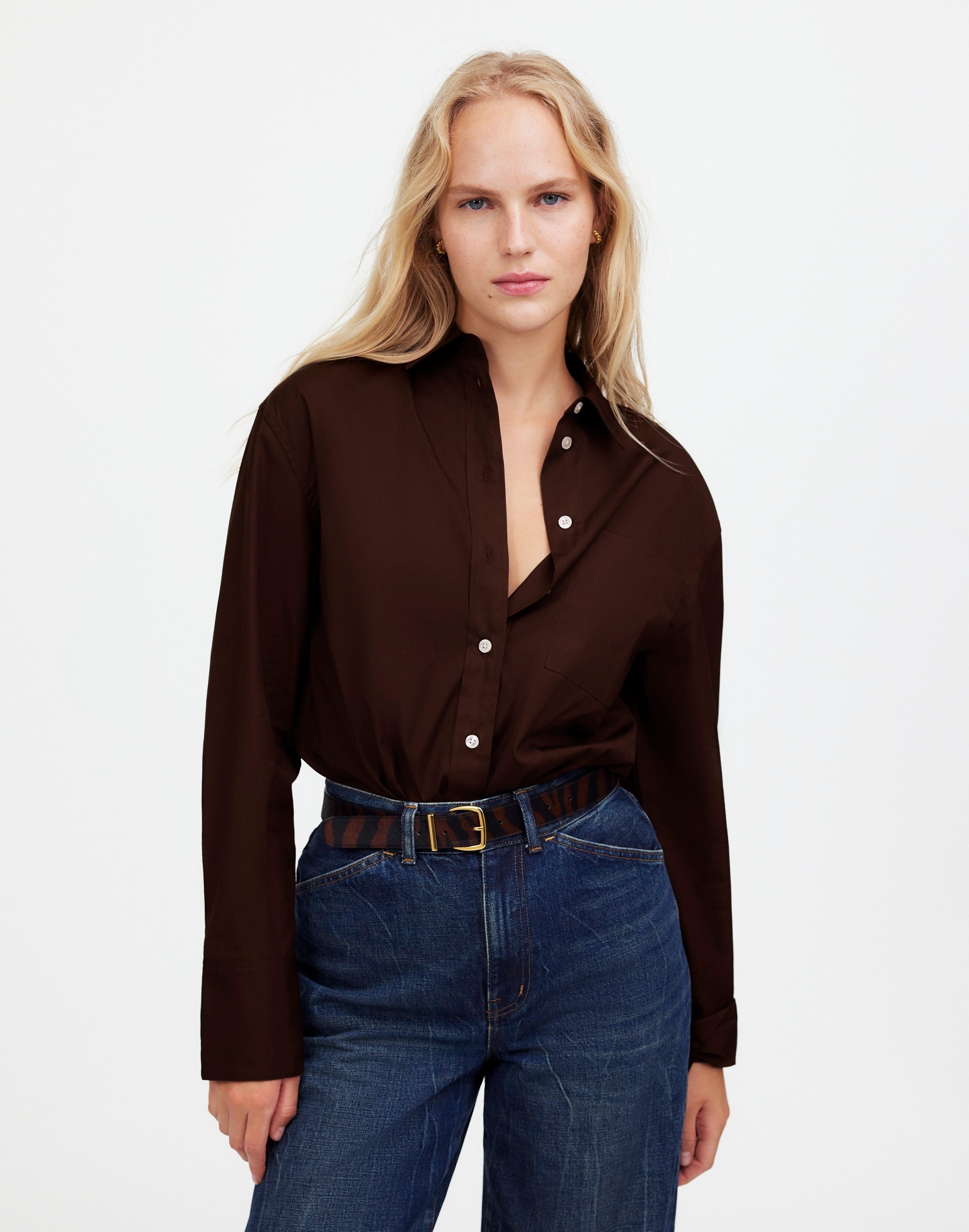 Mw Relaxed Button-up Shirt In Dark Carob