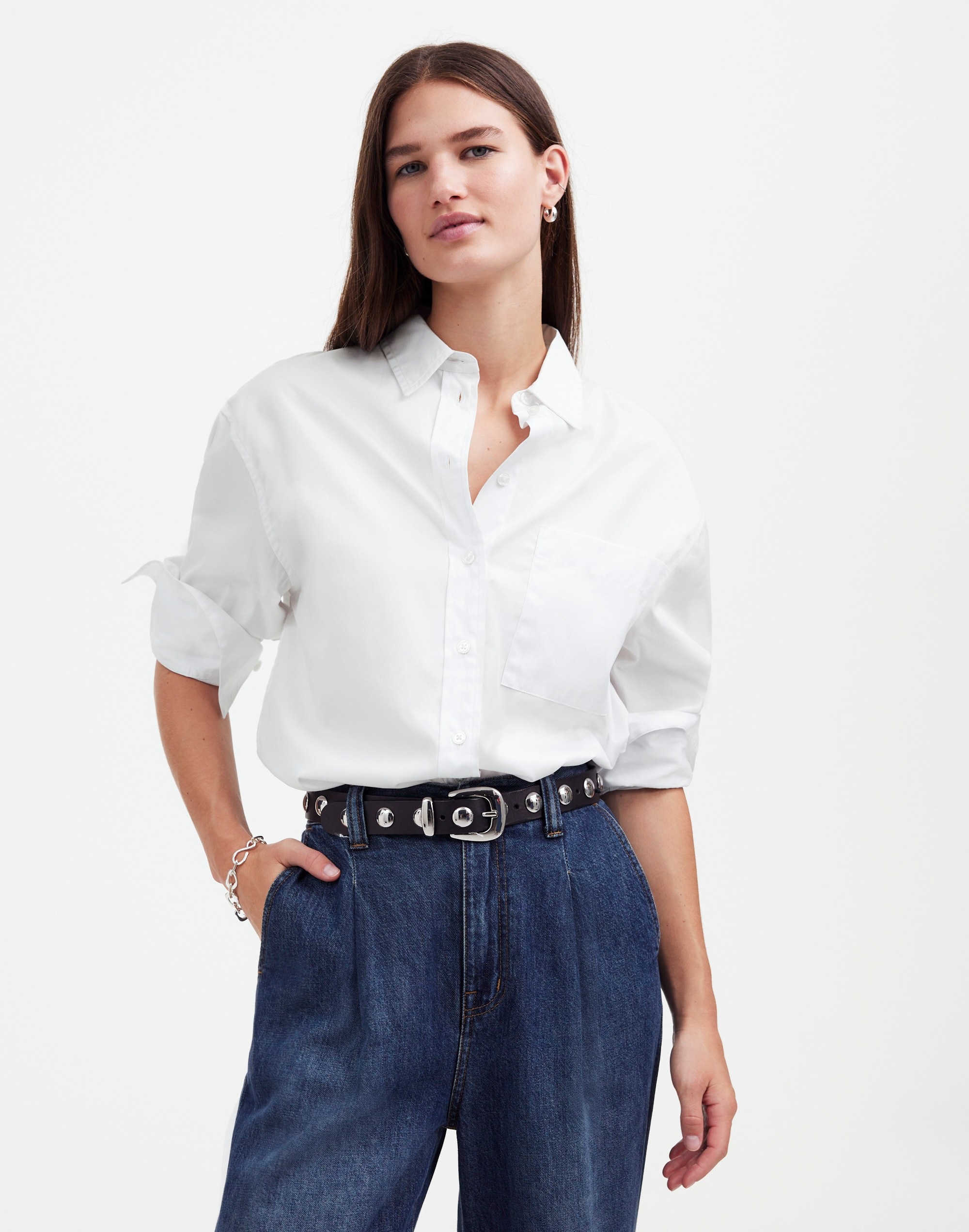 Mw Relaxed Button-up Shirt In Eyelet White