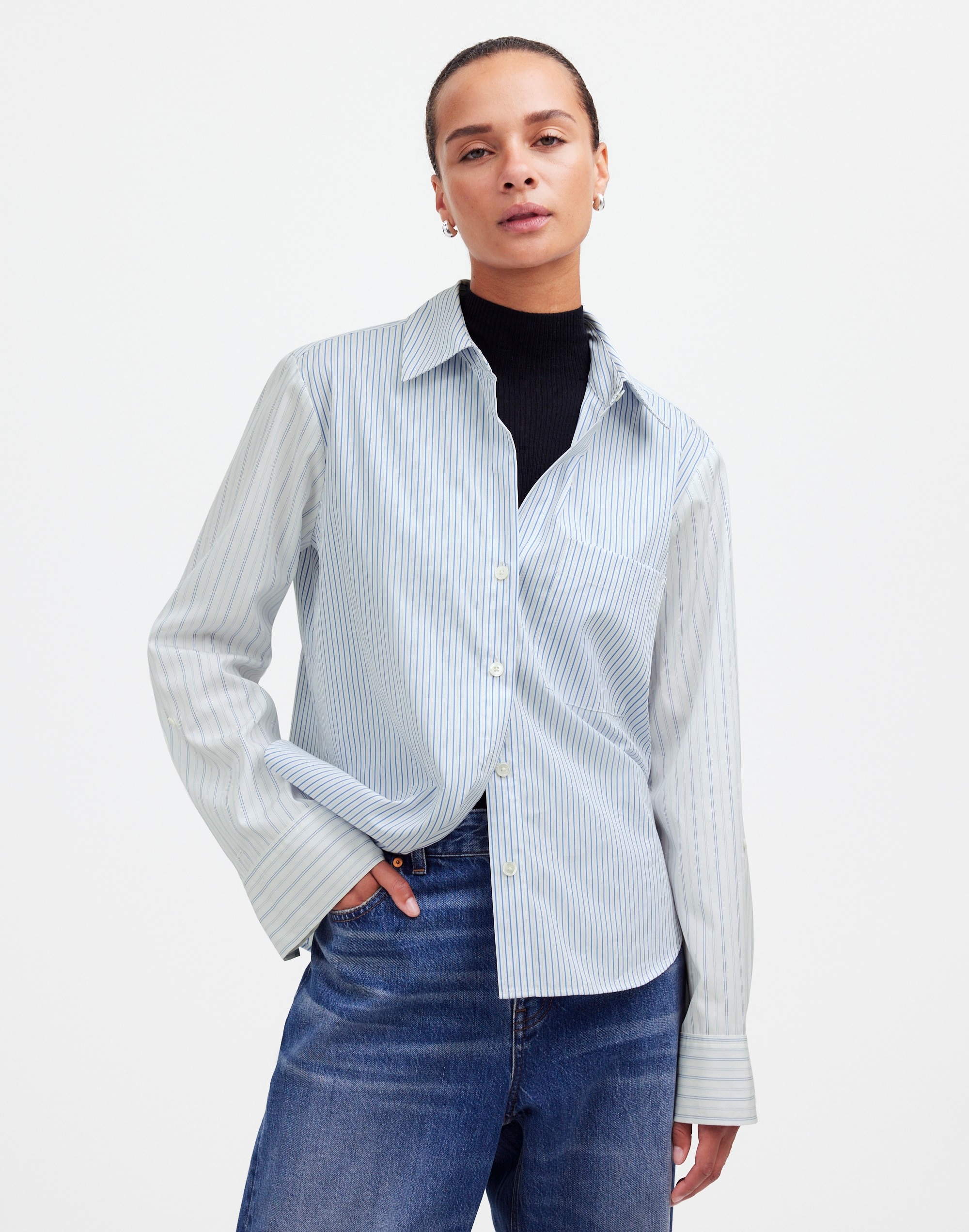 Mw Easy Y-neck Button-up Shirt In Hydrangea