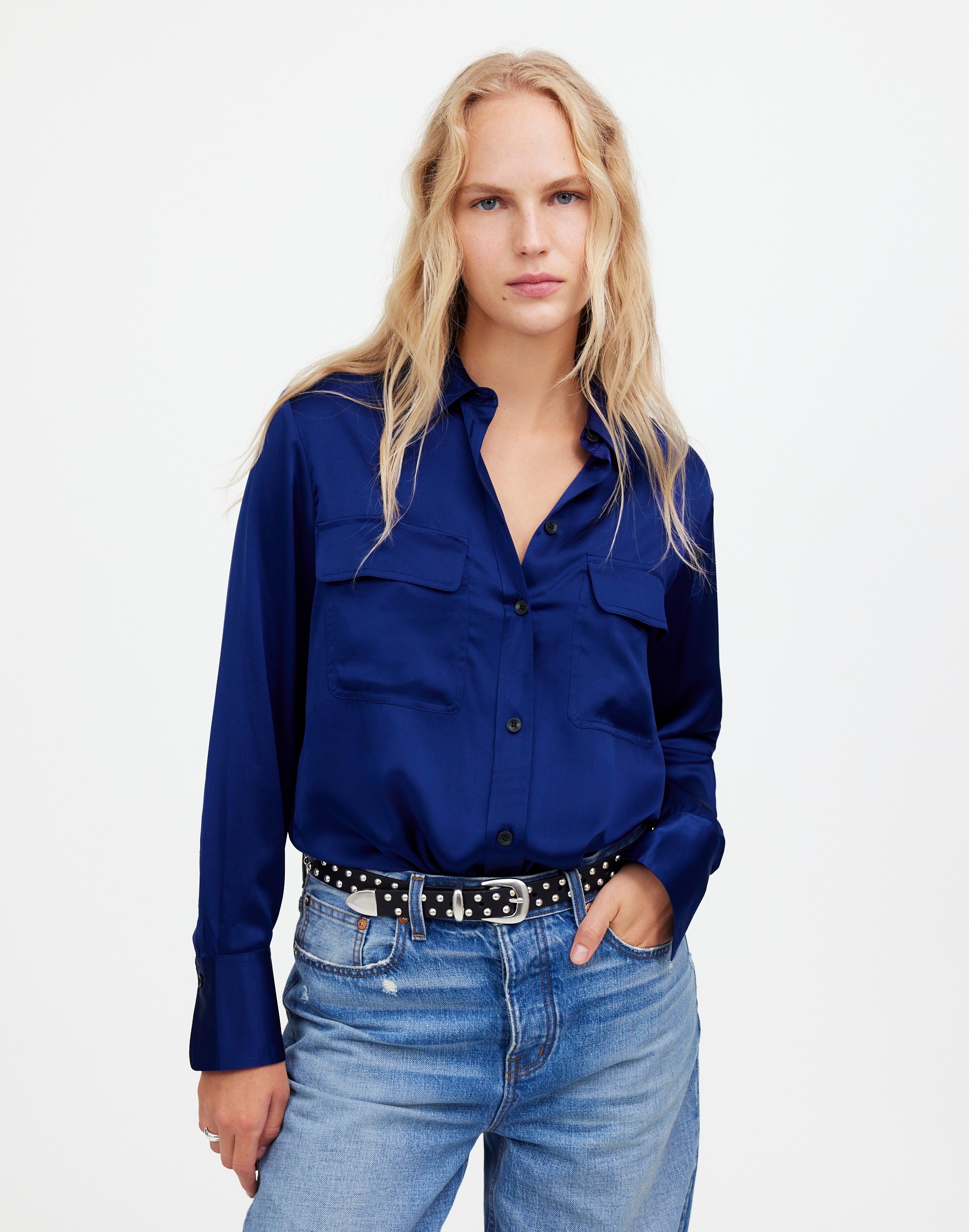 Mw Silk Flap-pocket Button-up Shirt In Deep Cobalt