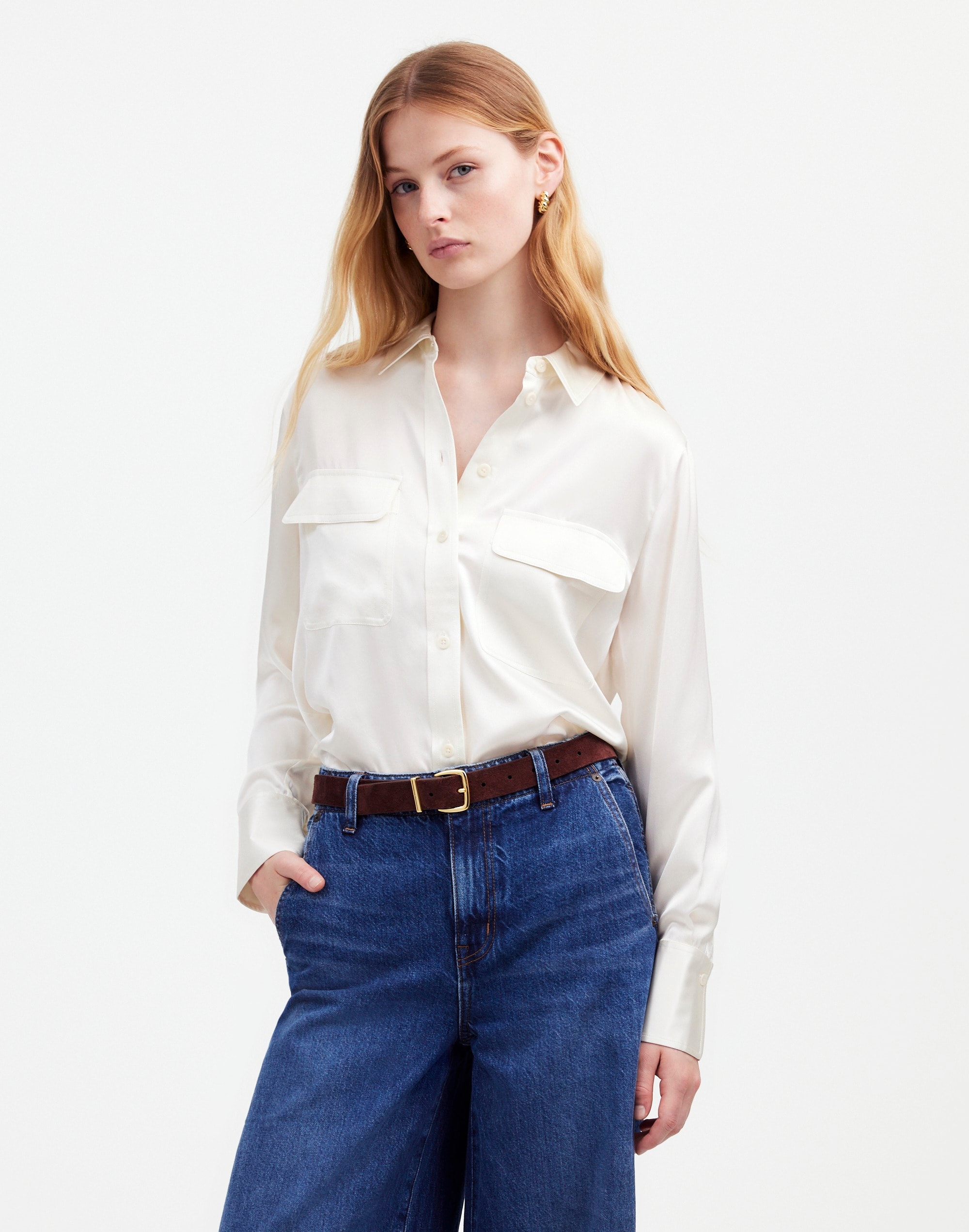 Mw Silk Flap-pocket Button-up Shirt In Winter White