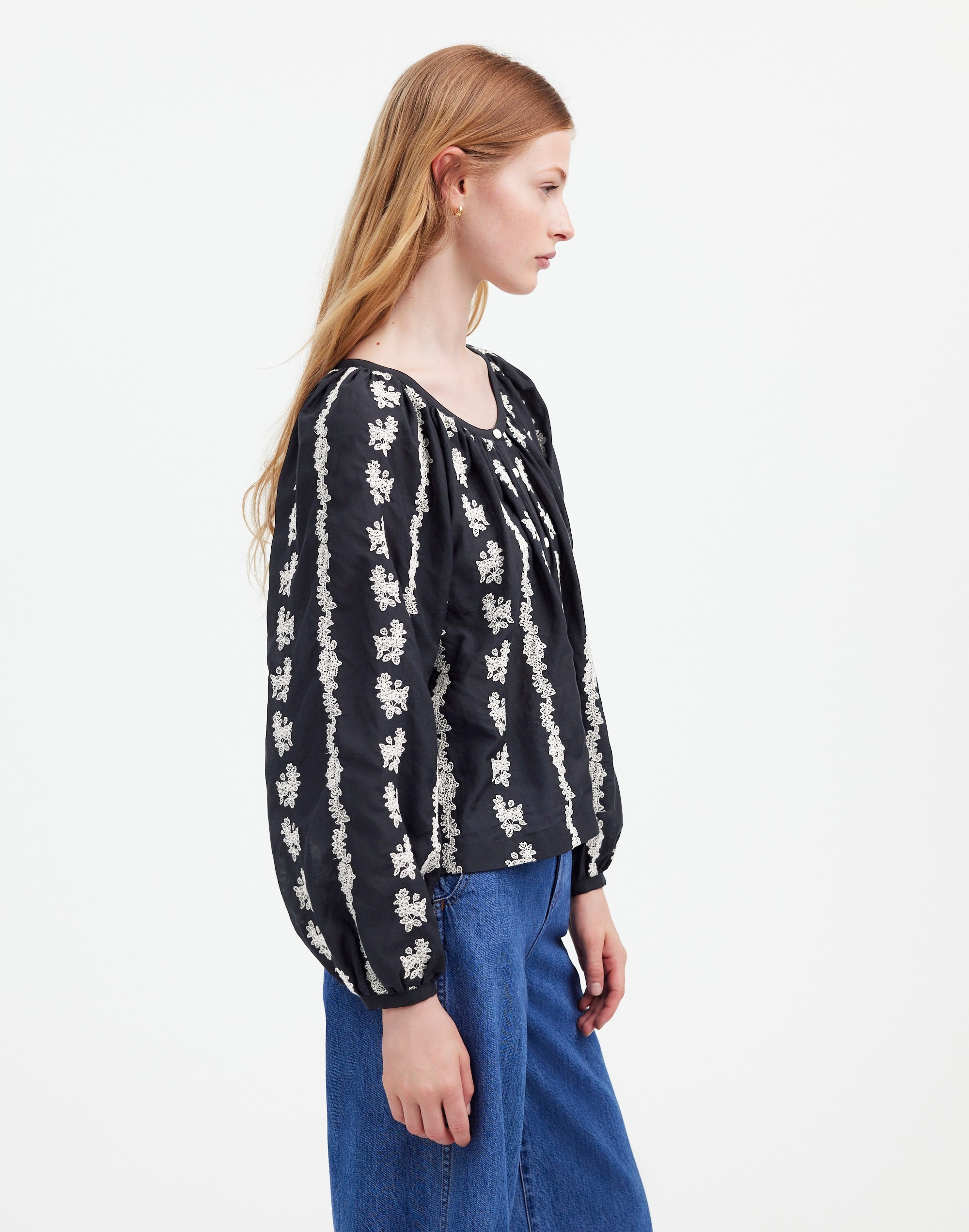 Embroidered Puff-Sleeve A-Line Top | Madewell