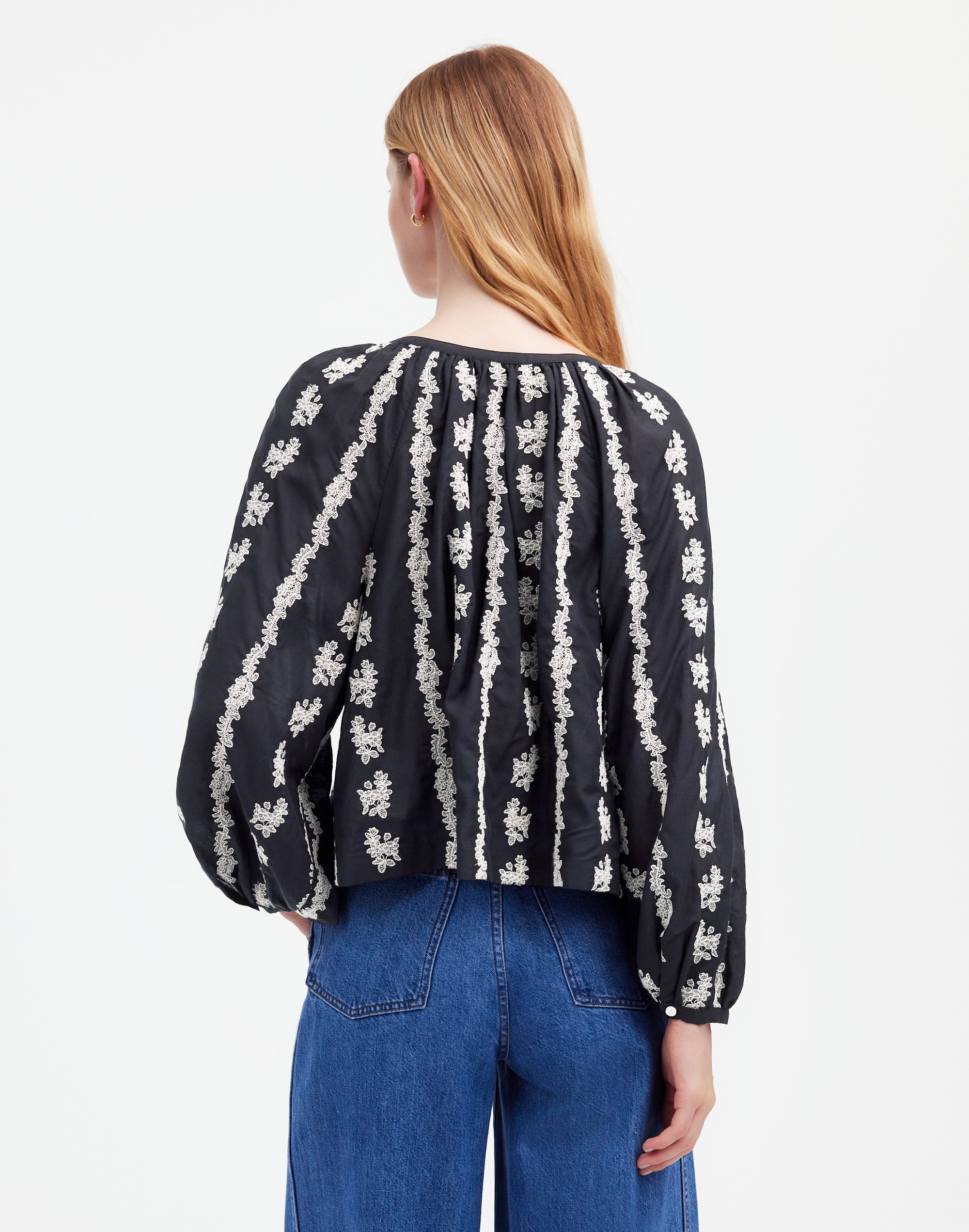 Embroidered Puff-Sleeve A-Line Top | Madewell