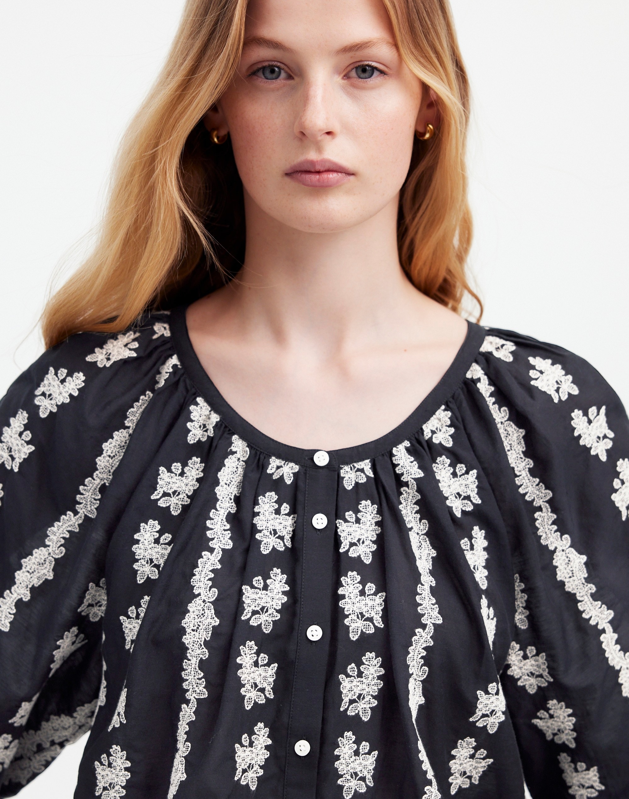 Embroidered Puff-Sleeve A-Line Top | Madewell