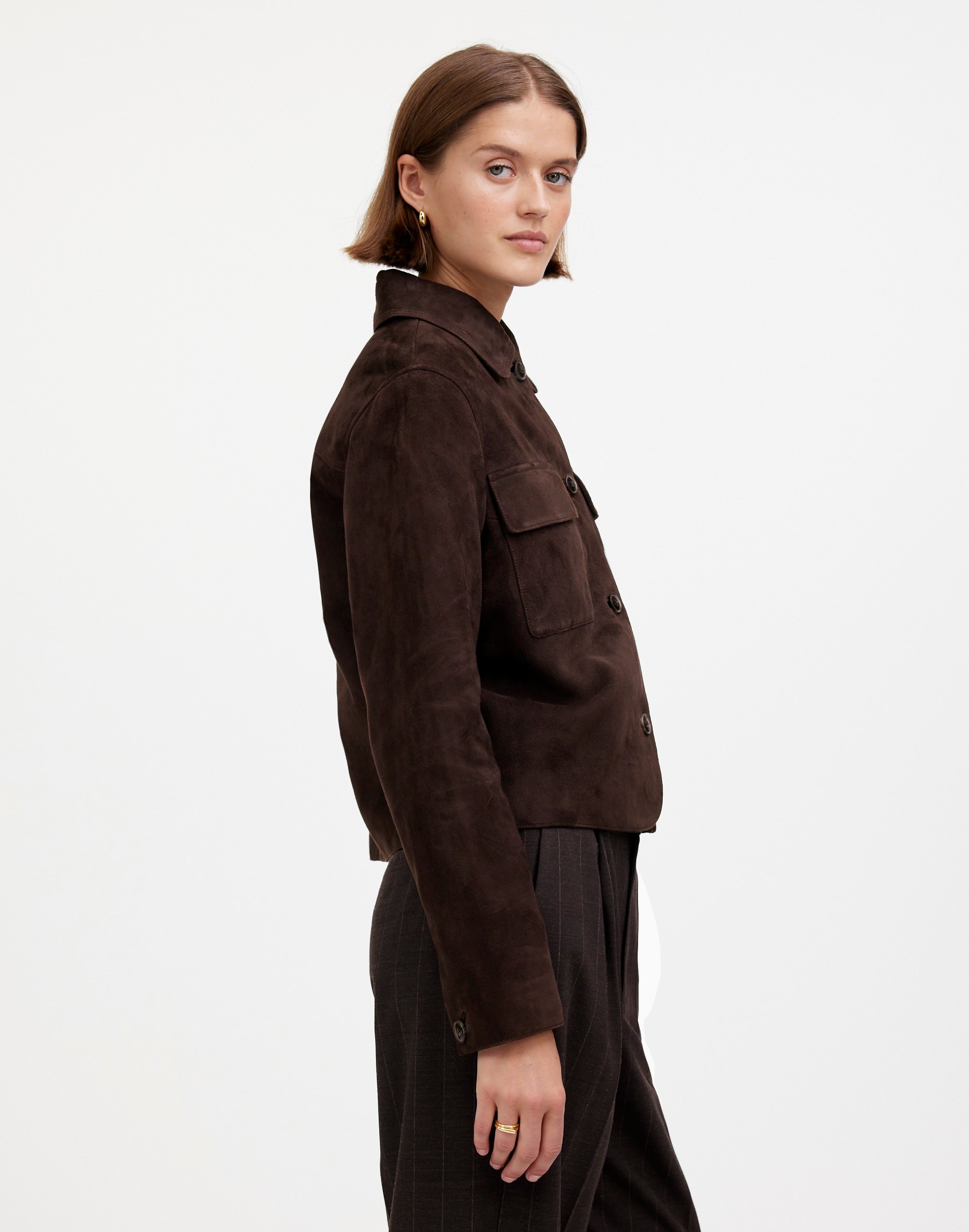 Stitched-Collar Shirt-Jacket Suede | Madewell