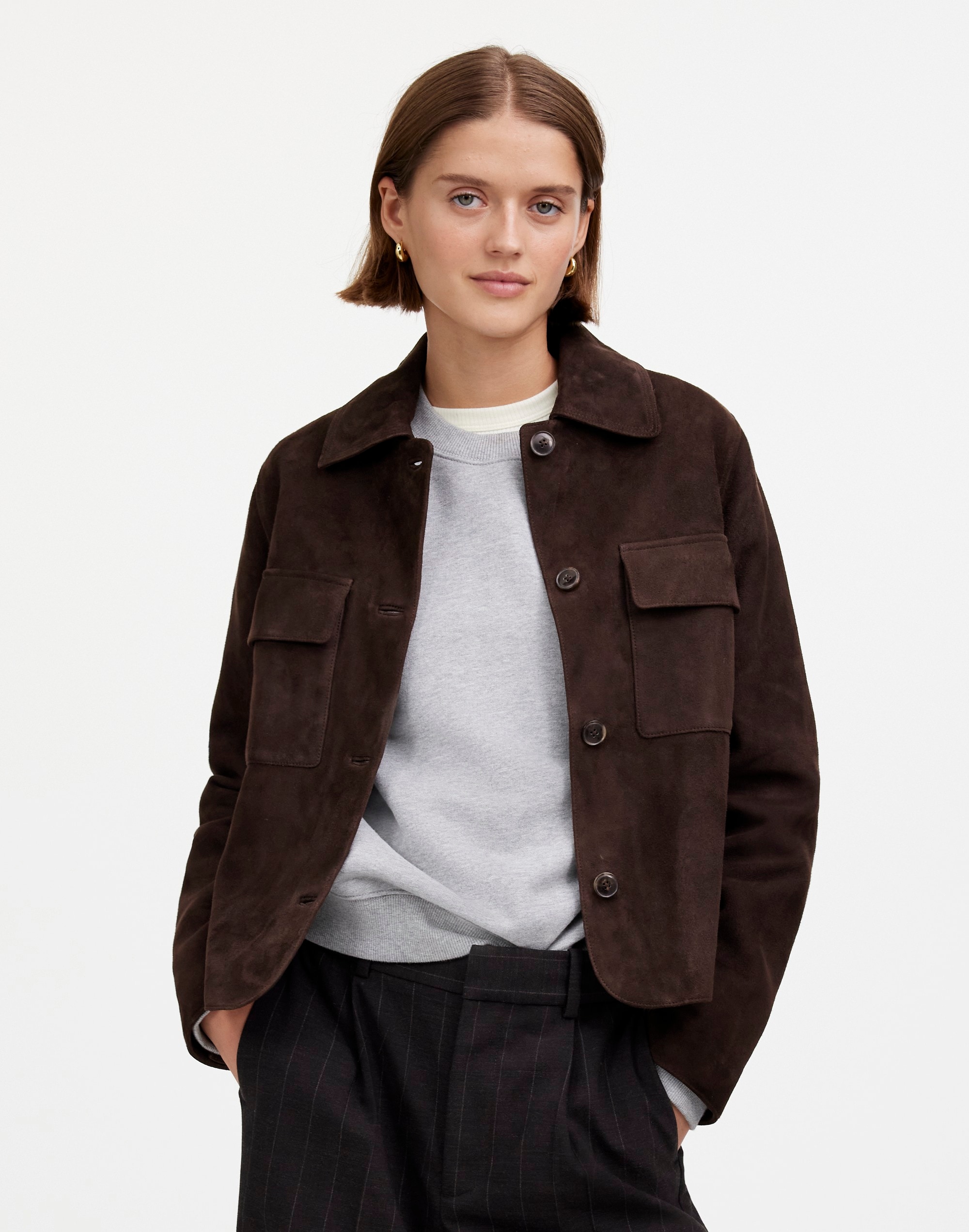 Stitched-Collar Shirt-Jacket Suede | Madewell