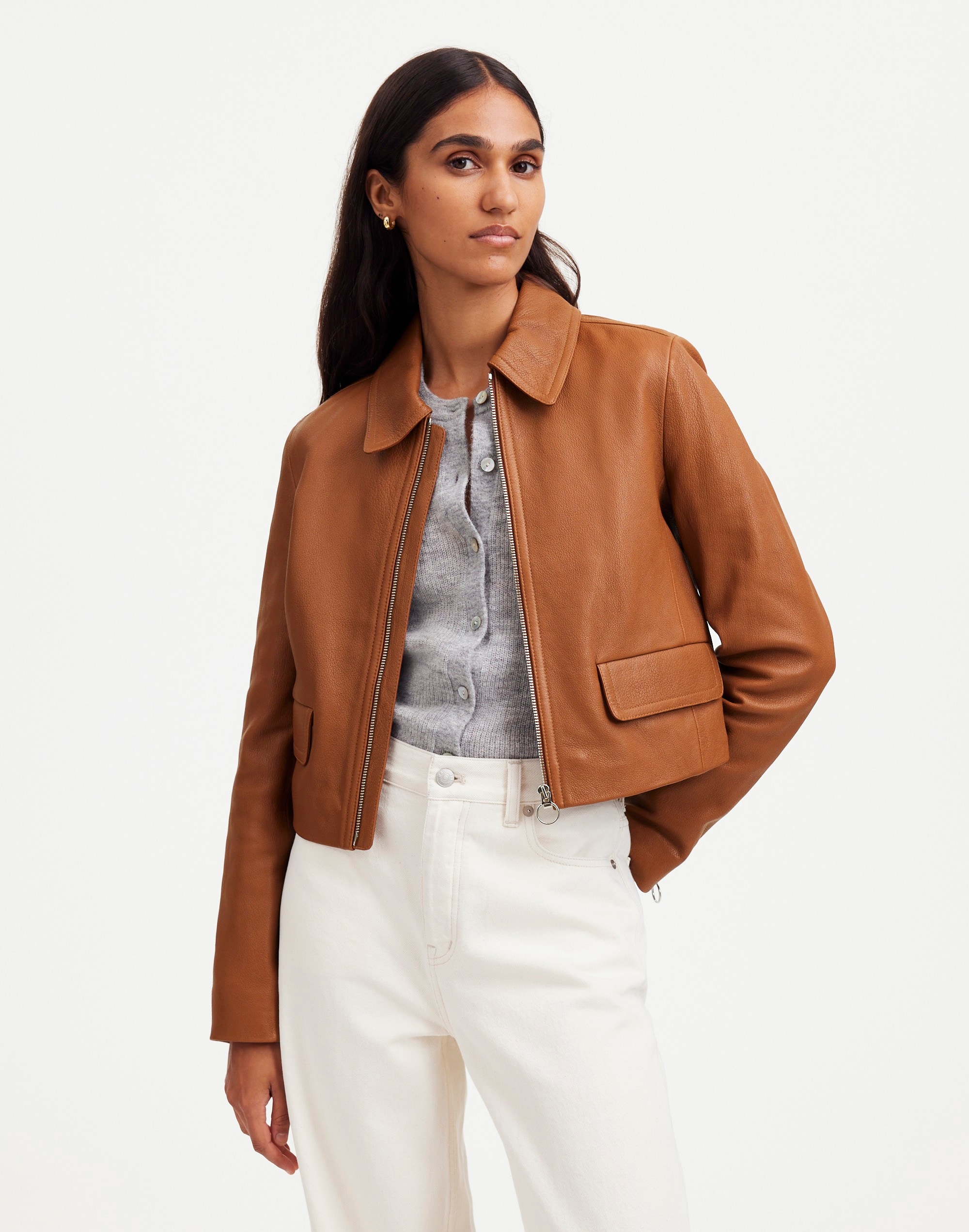 Mw Shrunken Zip-front Jacket In Cinnamon Stick