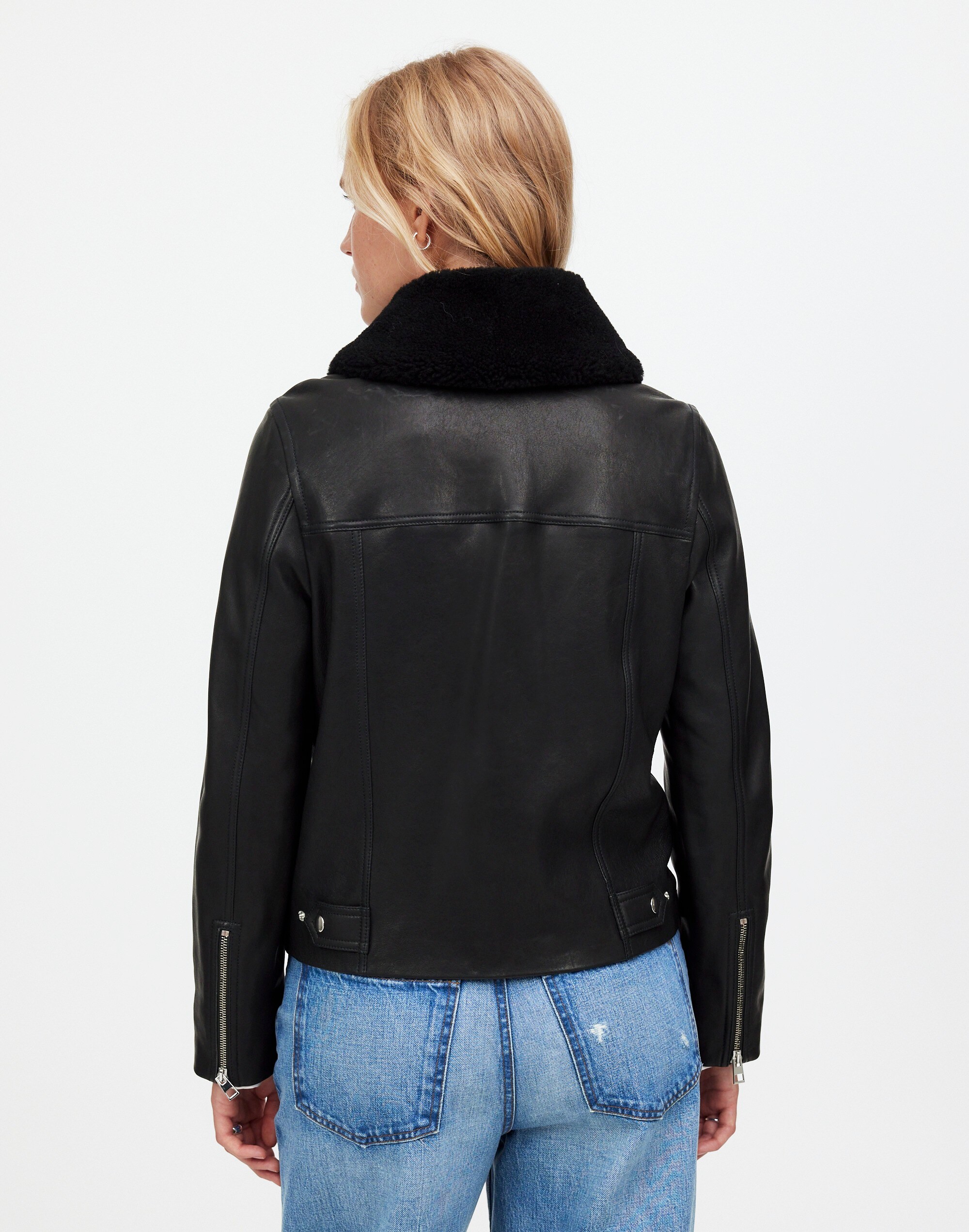 Sherpa-Collar Asymmetric Zip-Front Jacket Leather | Madewell