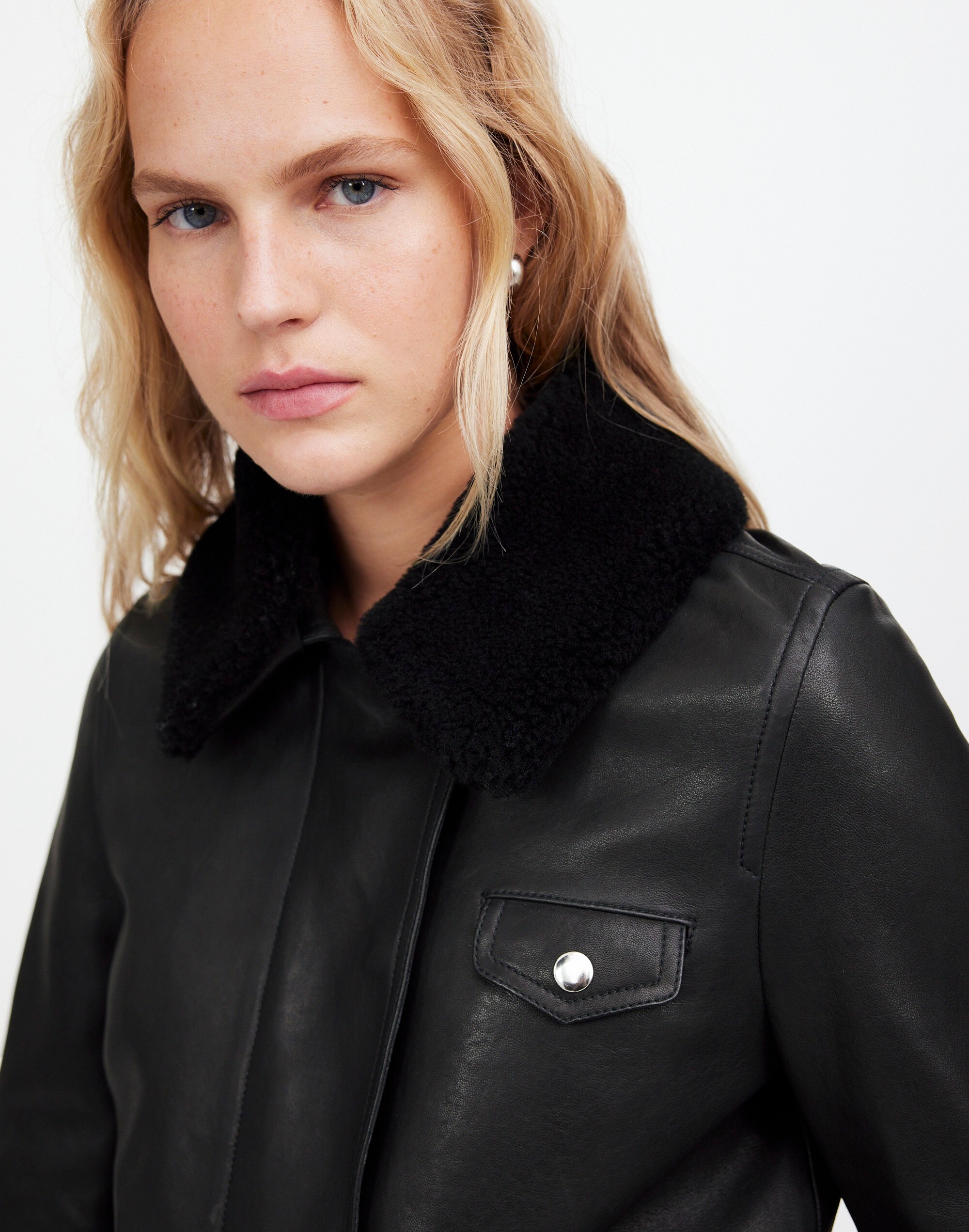 Sherpa-Collar Asymmetric Zip-Front Jacket Leather | Madewell