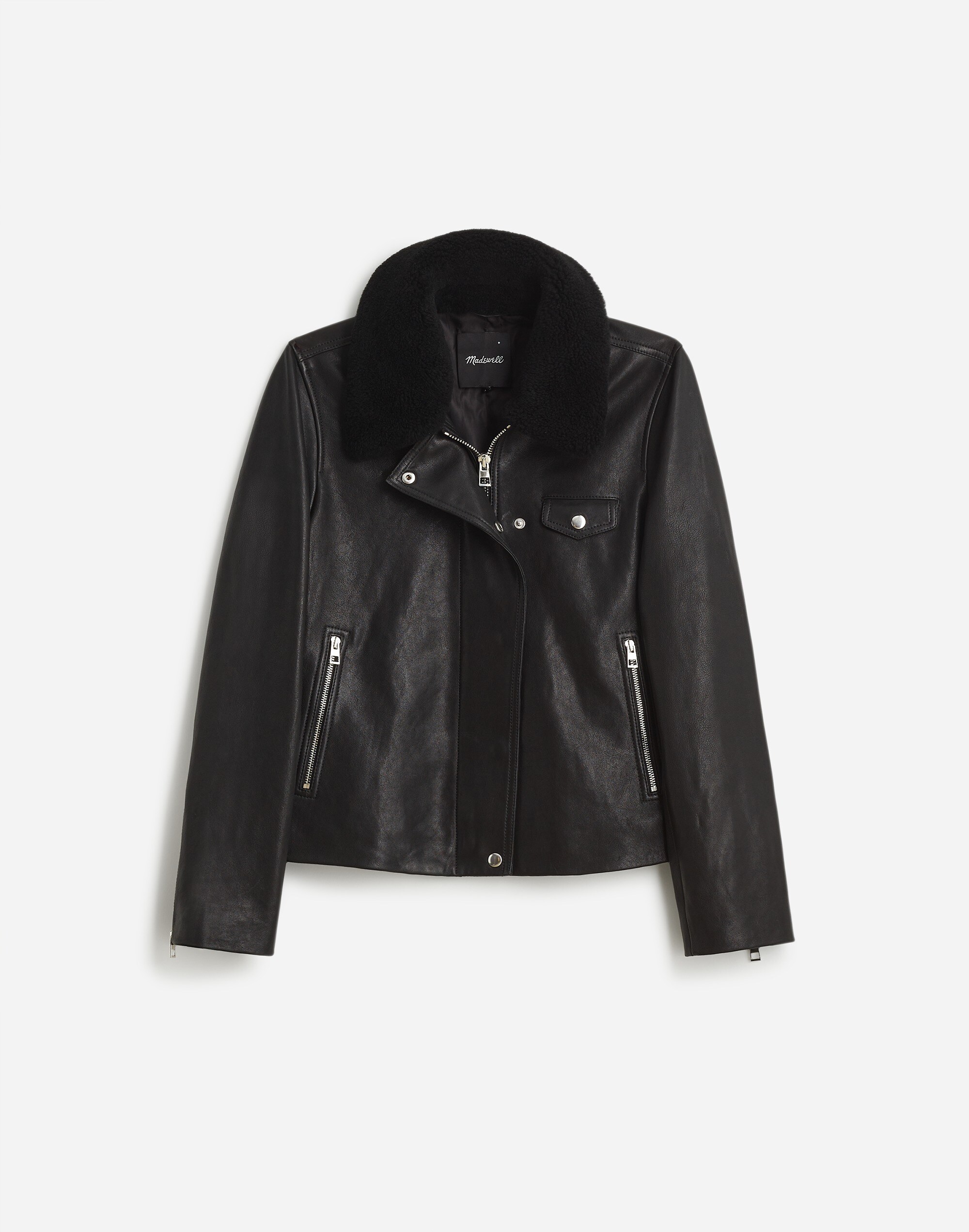 Sherpa-Collar Asymmetric Zip-Front Jacket Leather | Madewell