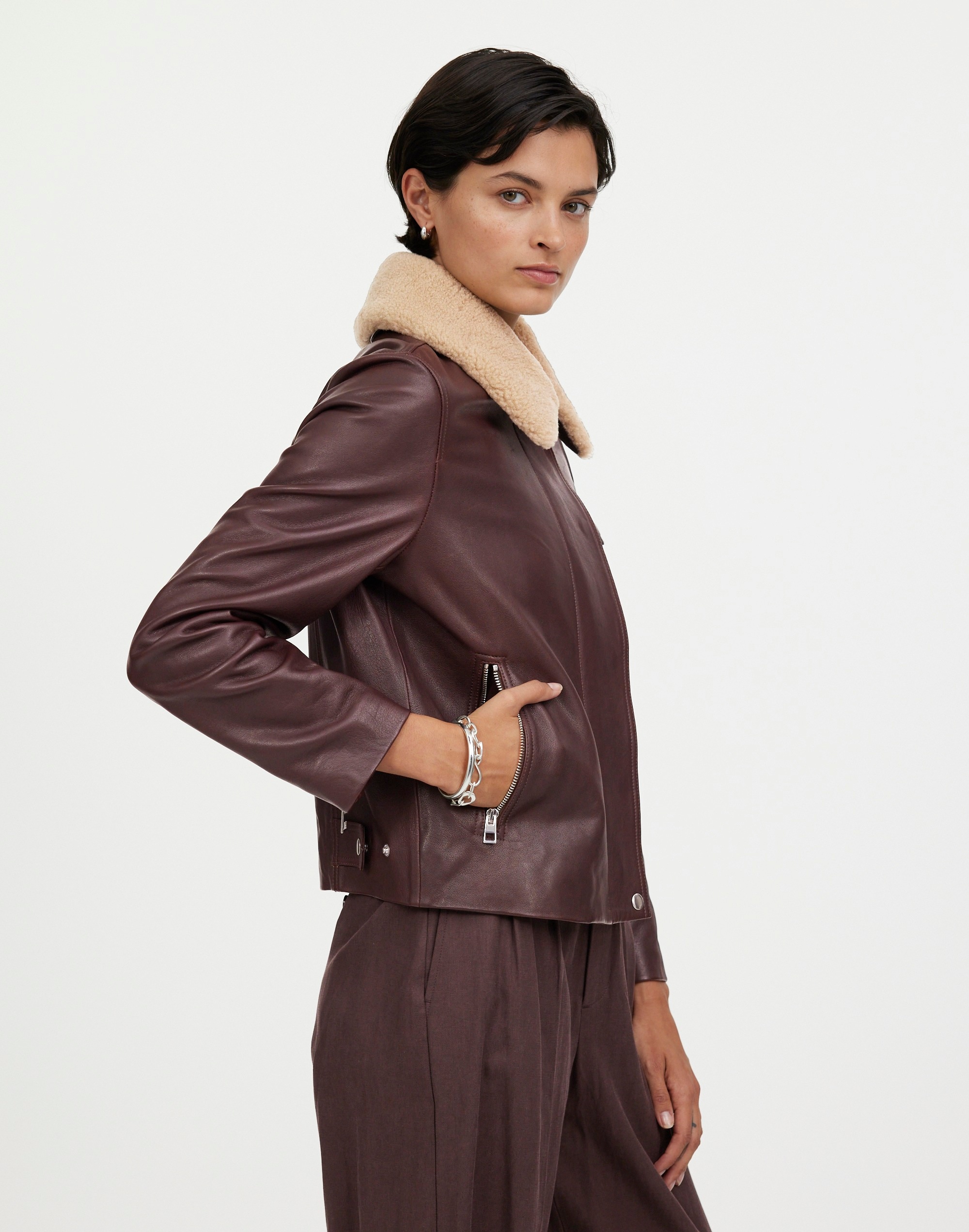 Sherpa-Collar Asymmetric Zip-Front Jacket Leather | Madewell