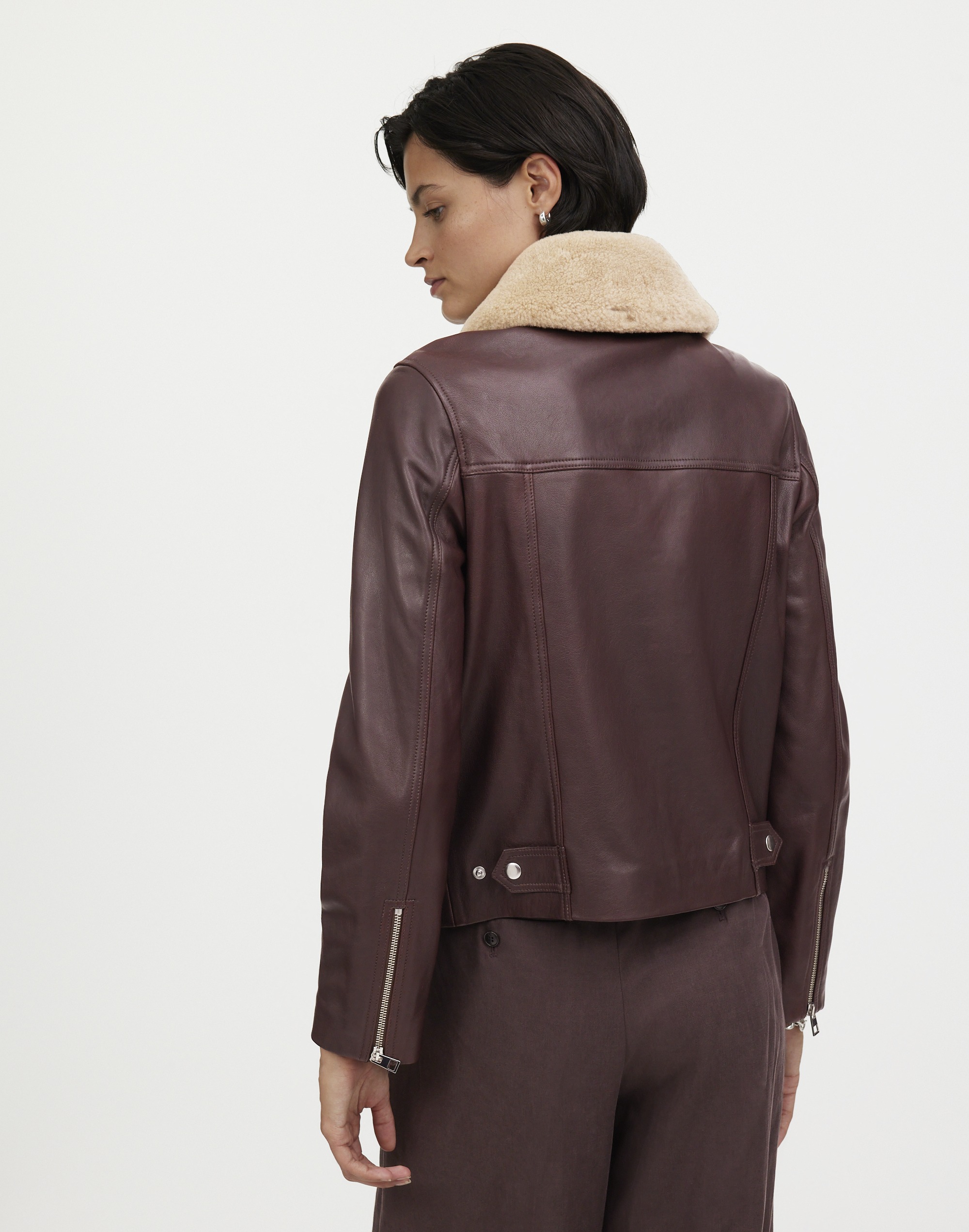 Sherpa-Collar Asymmetric Zip-Front Jacket Leather | Madewell