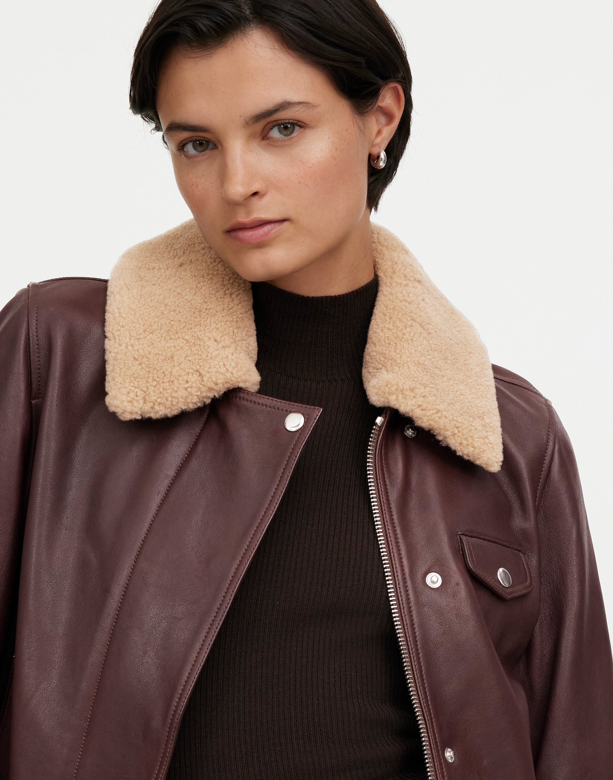 Sherpa-Collar Asymmetric Zip-Front Jacket Leather | Madewell