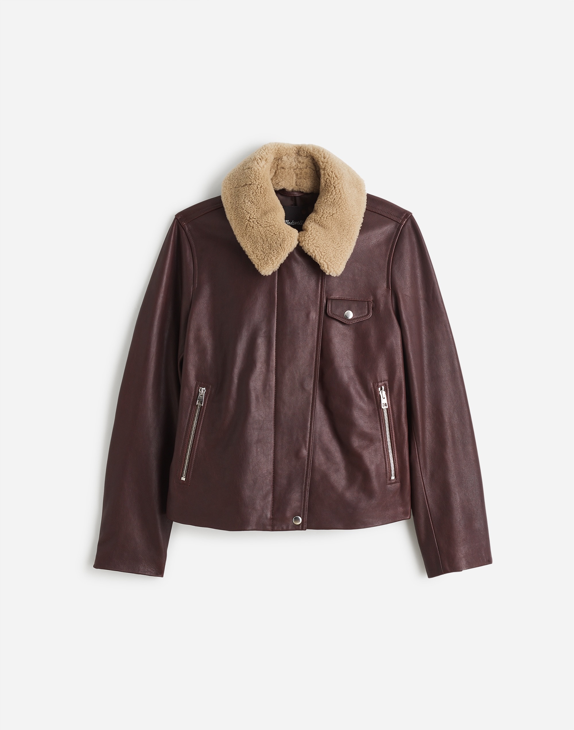 Sherpa-Collar Asymmetric Zip-Front Jacket Leather | Madewell