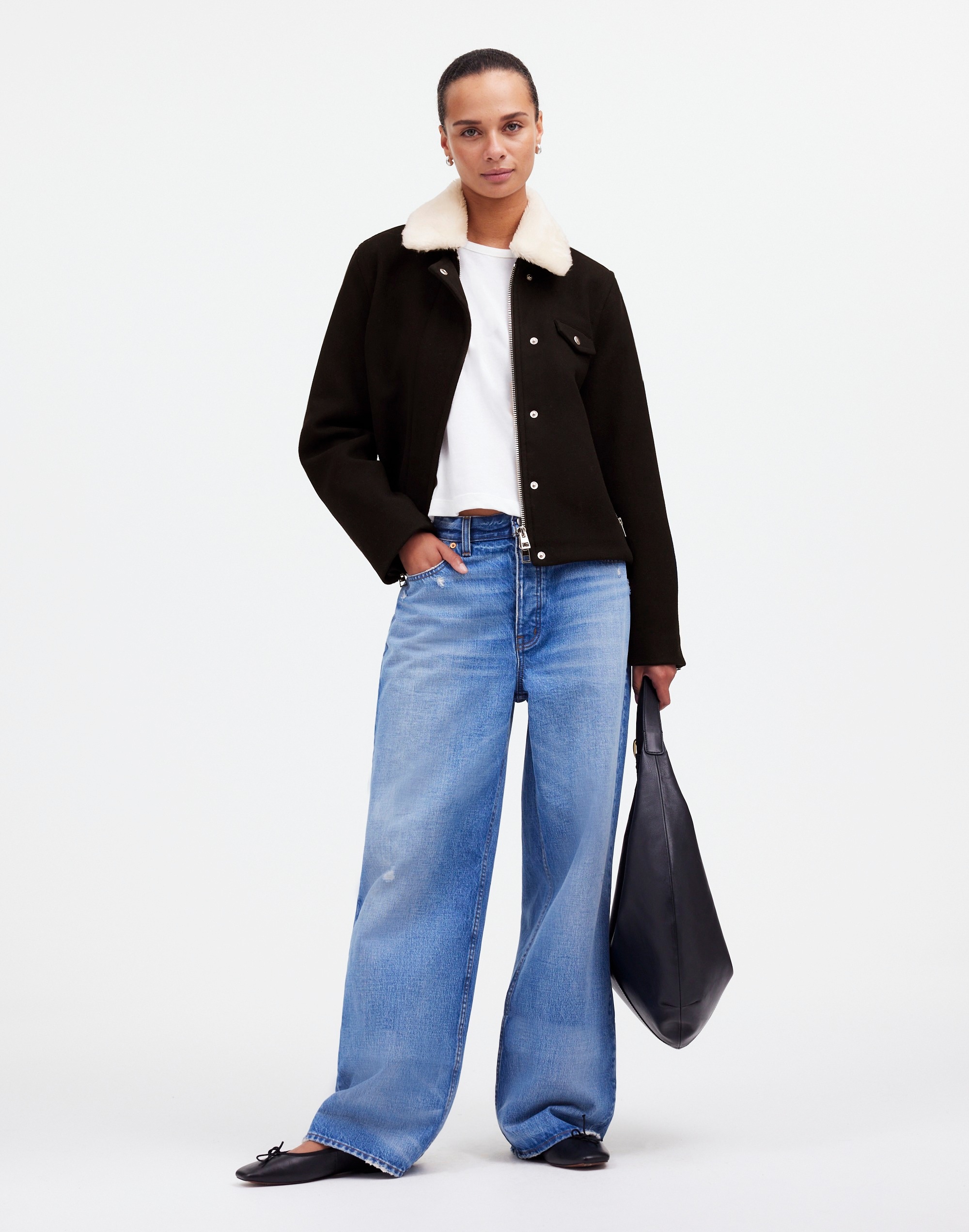 Sherpa-Collar Asymmetric Zip-Front Jacket | Madewell