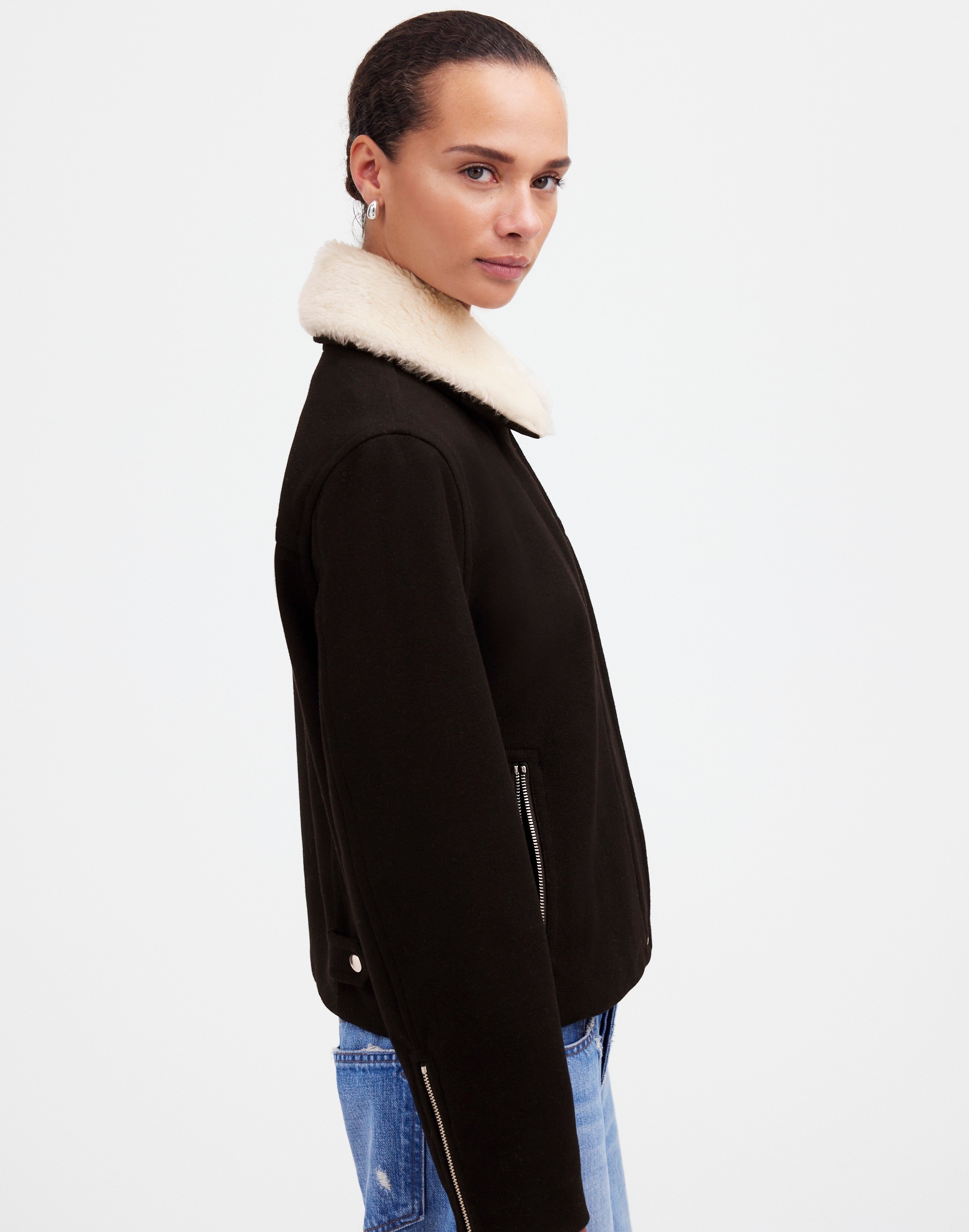 Sherpa-Collar Asymmetric Zip-Front Jacket | Madewell