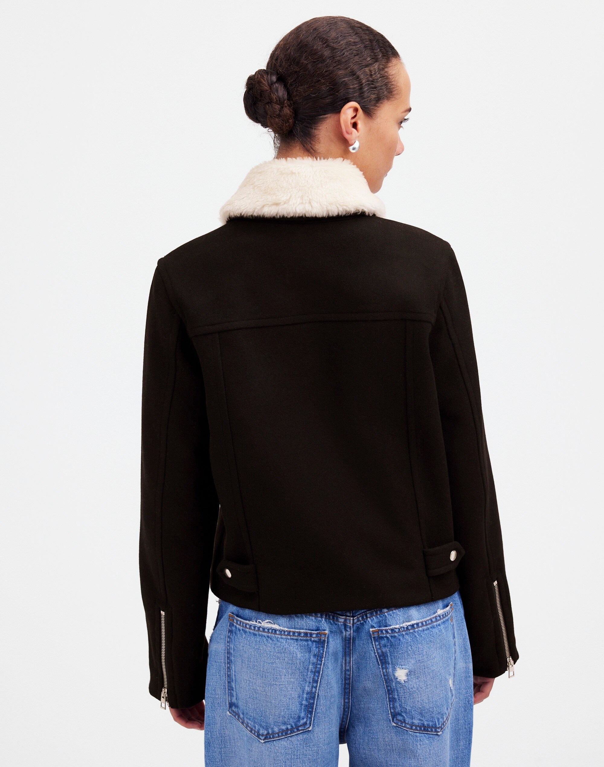 Sherpa-Collar Asymmetric Zip-Front Jacket | Madewell