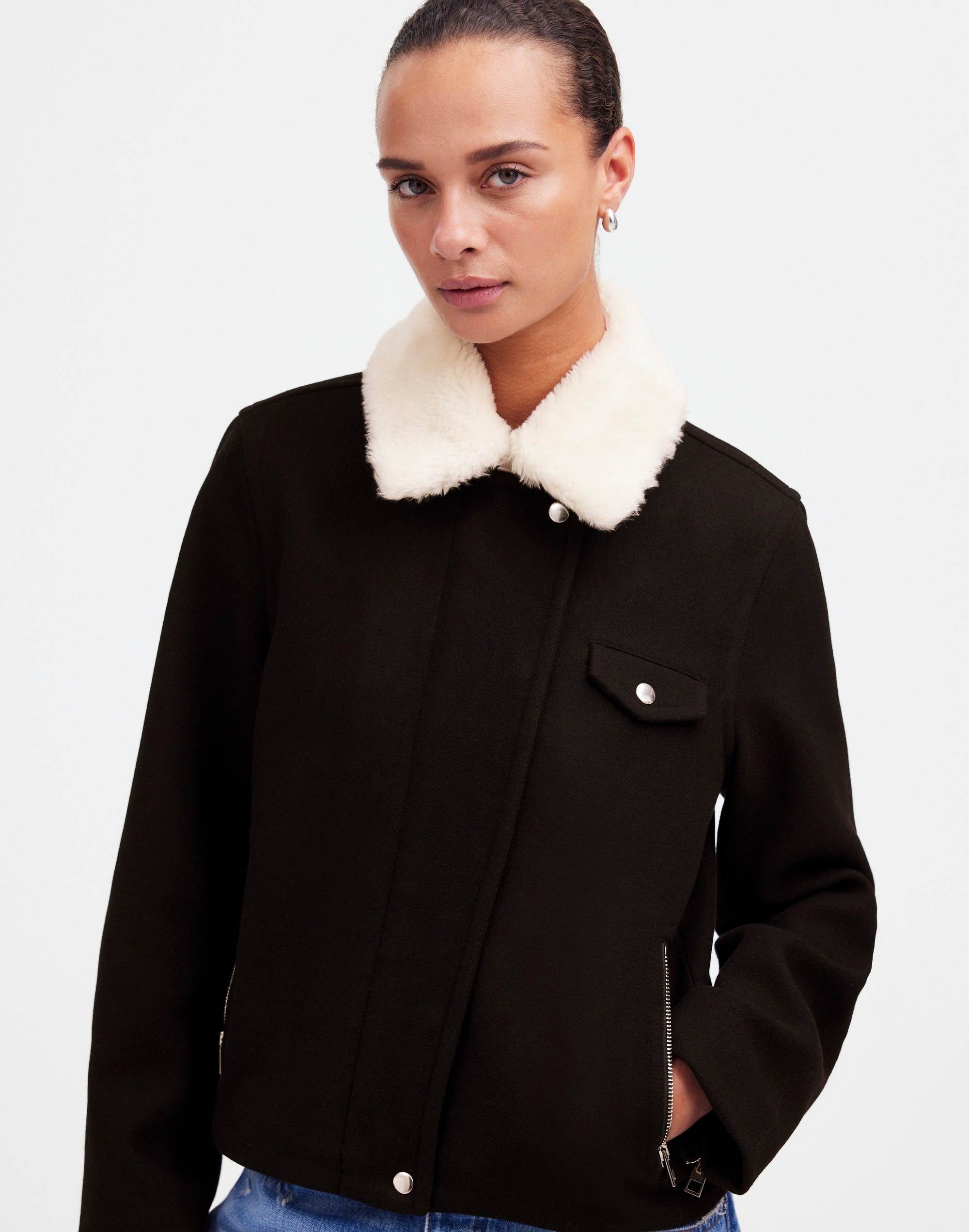 Sherpa-Collar Asymmetric Zip-Front Jacket | Madewell