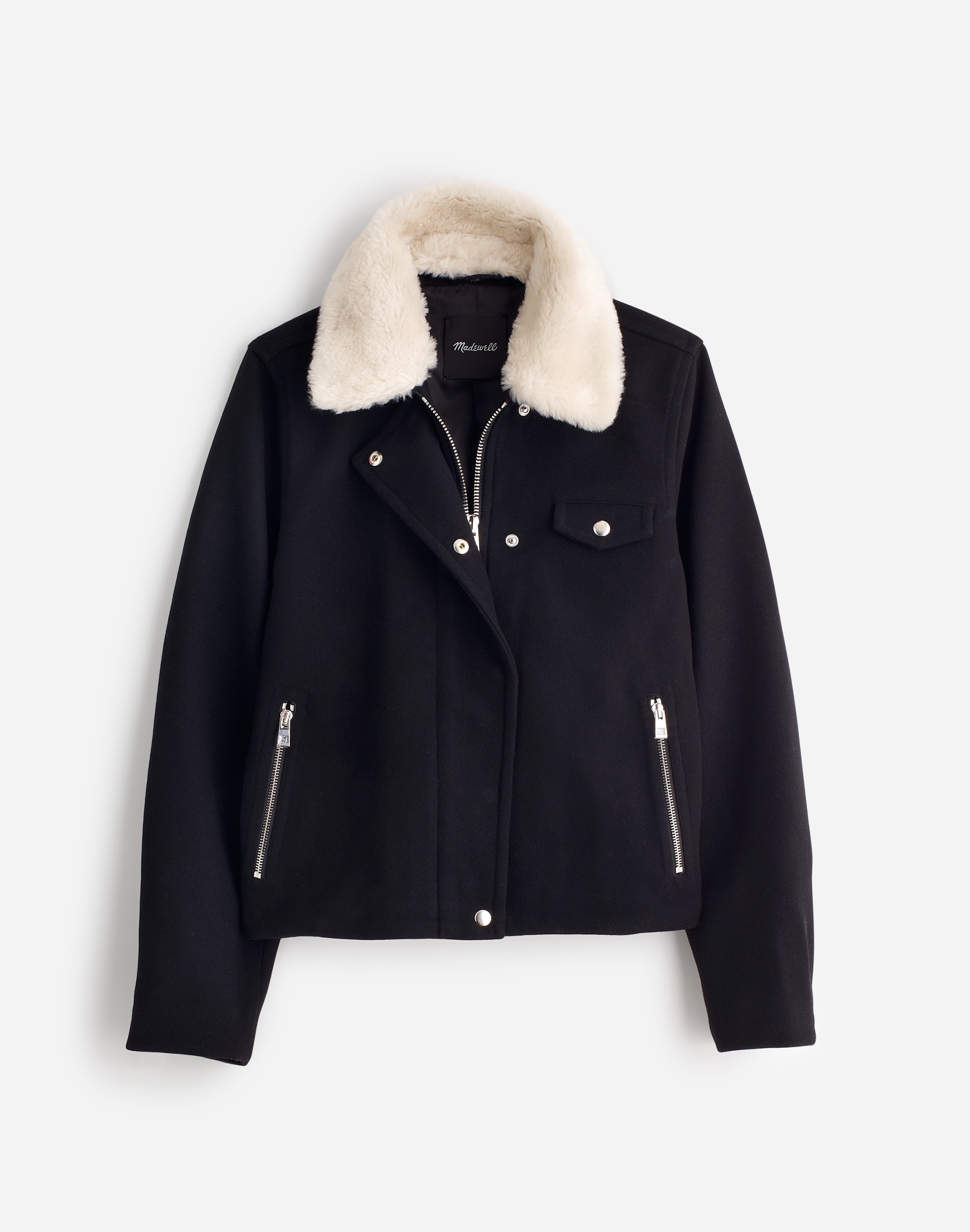 Sherpa-Collar Asymmetric Zip-Front Jacket | Madewell