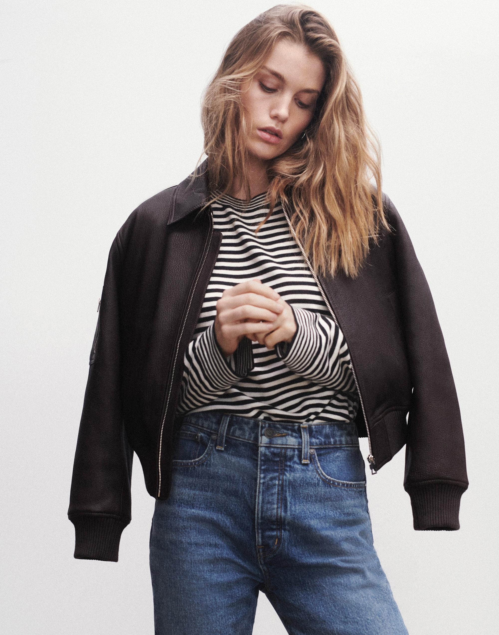 Relaxed Leather Bomber Jacket