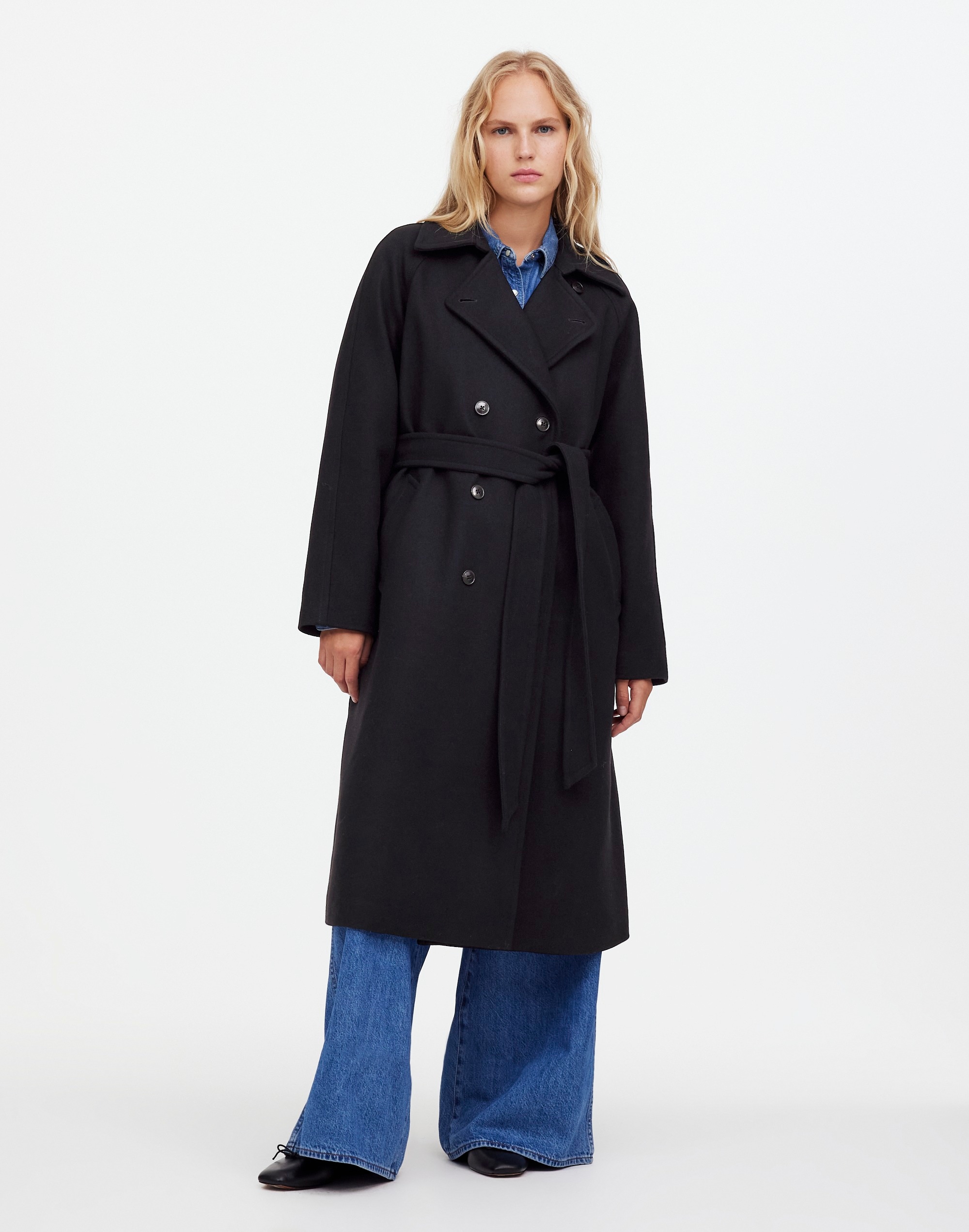 Mw Double-breasted Trench Coat In True Black