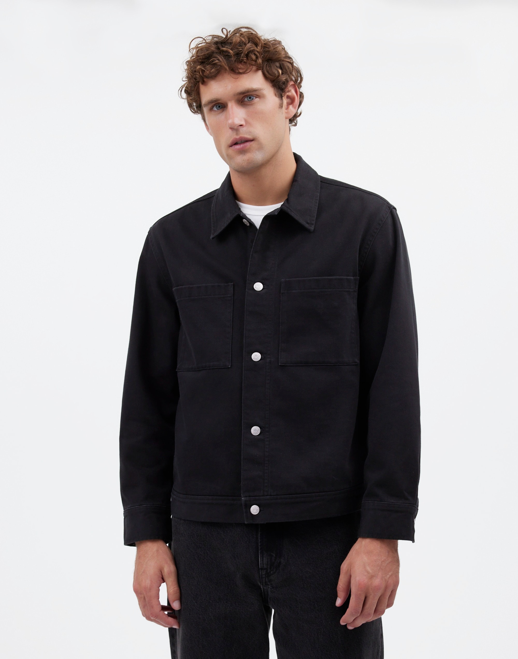 Mw Cotton Twill Shirt-jacket In True Black