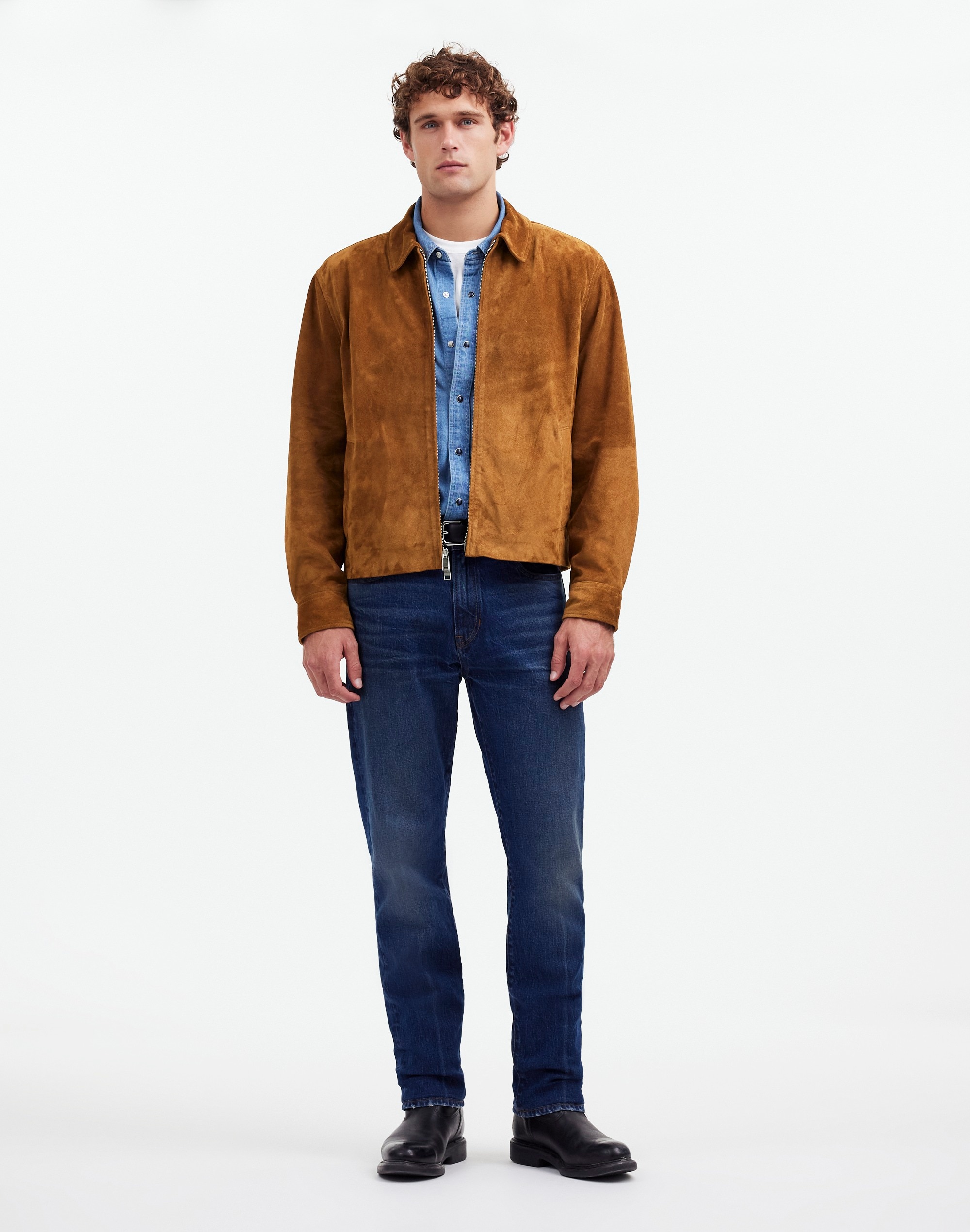 Mw Suede Zip-front Jacket In Dried Cedar