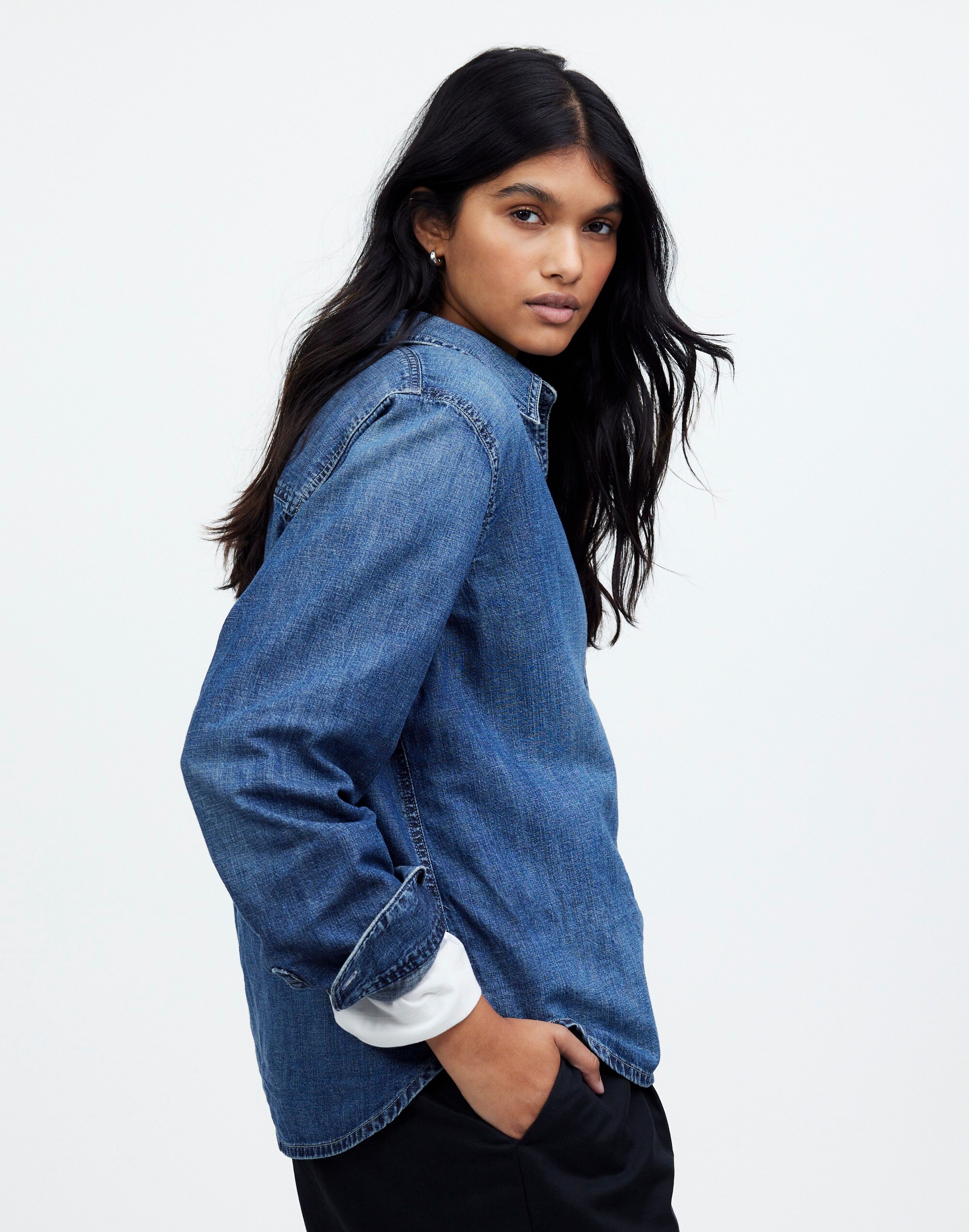 Plus Denim Tuckable Button-Up Shirt in Hillsborough Wash | Madewell