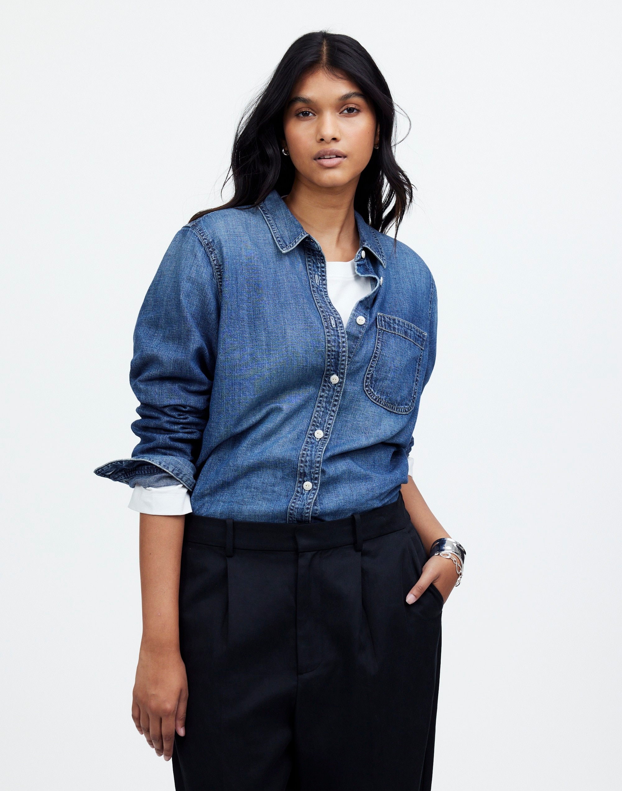 Plus Denim Tuckable Button-Up Shirt Hillsborough Wash | Madewell