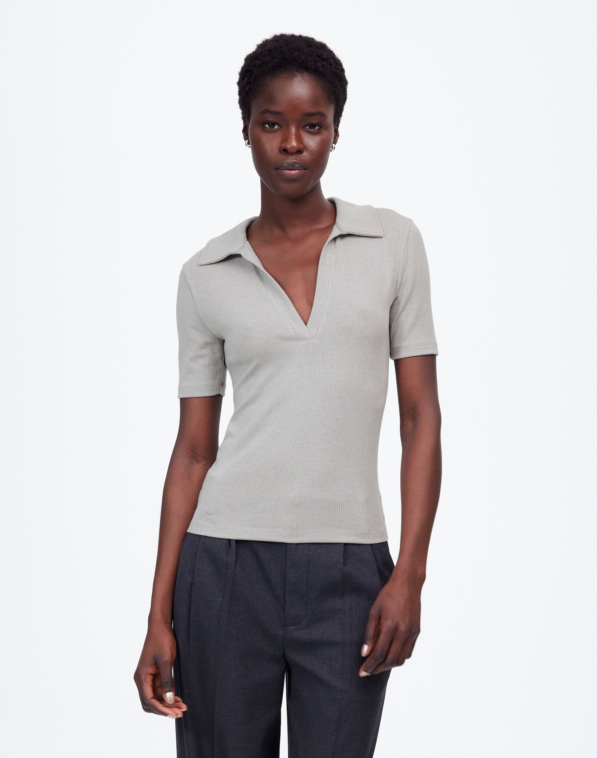 Drapey Rib Short-Sleeve Polo Top | Madewell