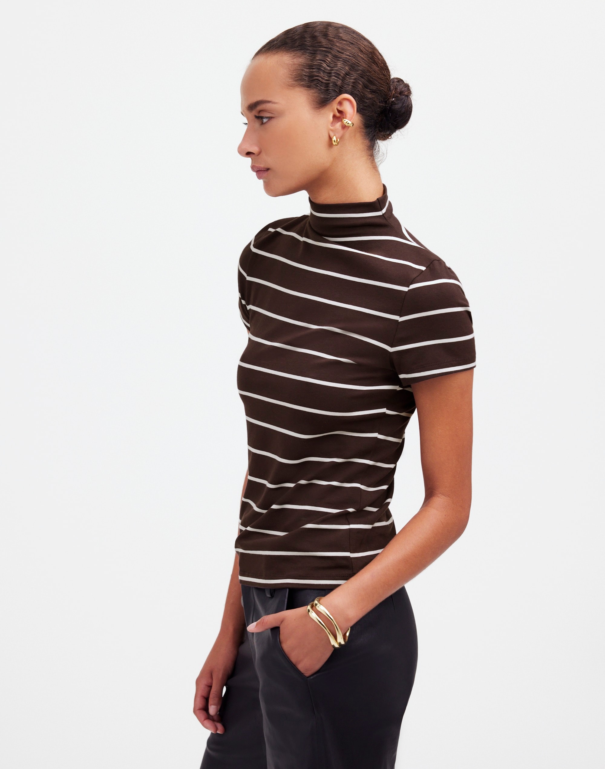 Short-Sleeve Mockneck Tee Stripe | Madewell