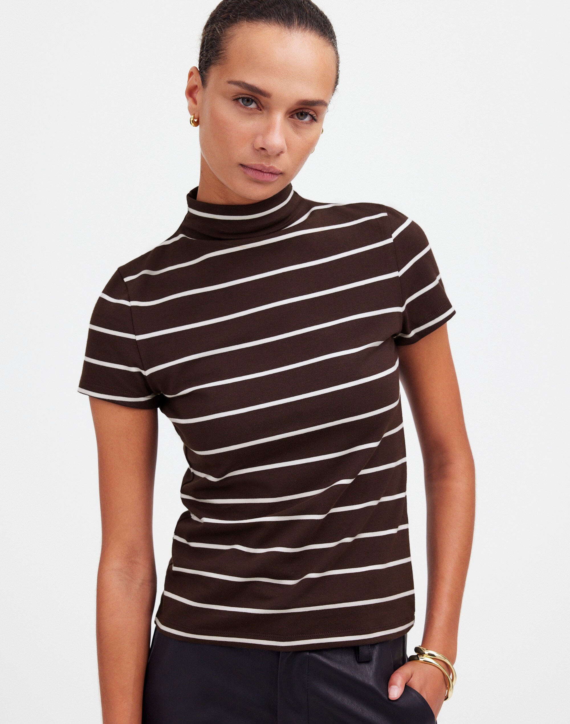 Short-Sleeve Mockneck Tee Stripe | Madewell