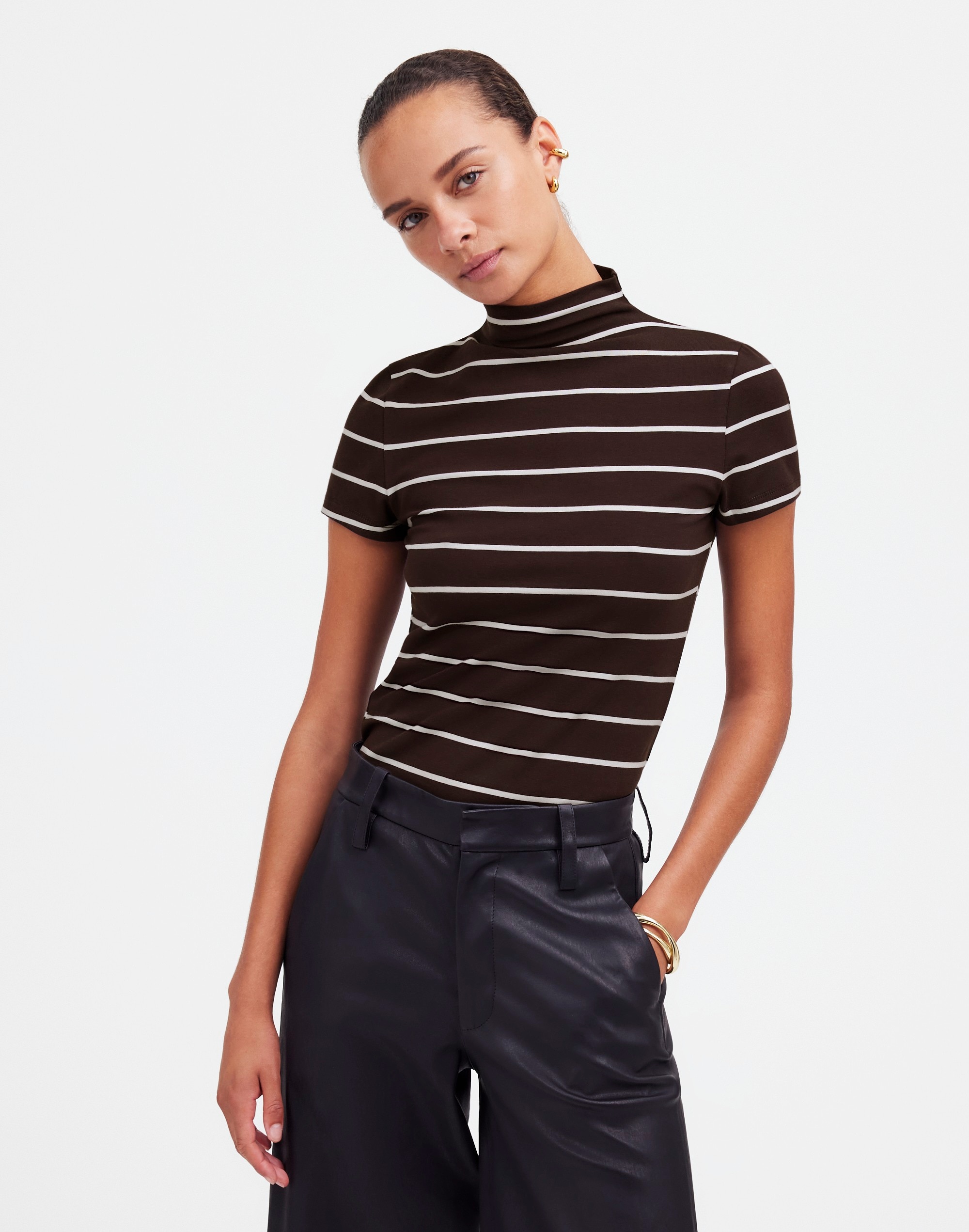 Short-Sleeve Mockneck Tee Stripe | Madewell