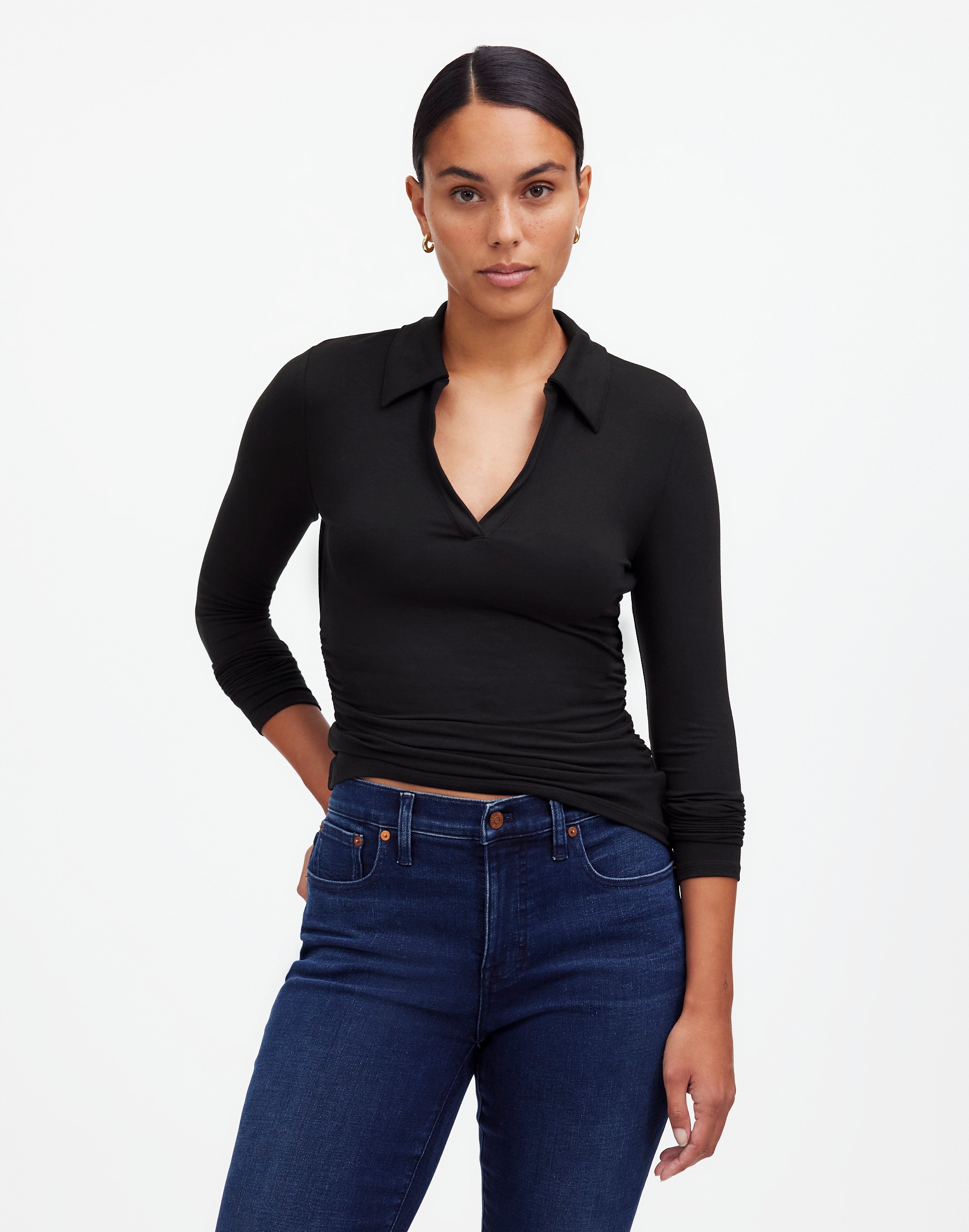 Side-Cinch Long-Sleeve Polo Top | Madewell