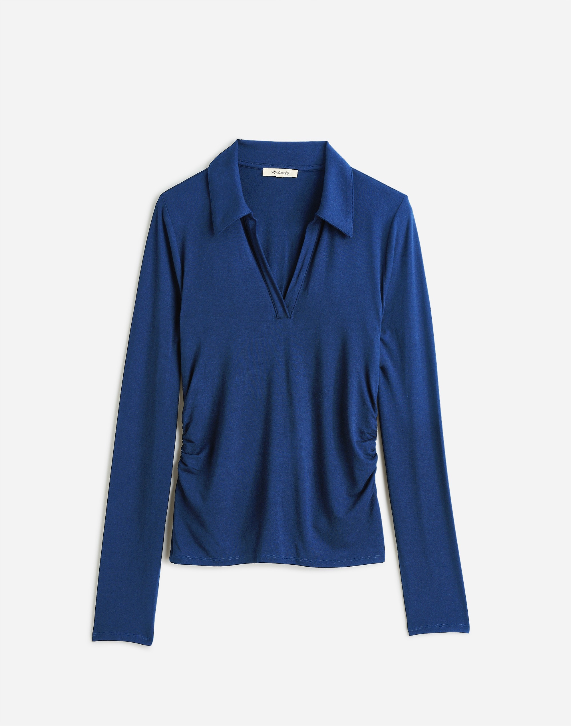 Mw Side-cinch Long-sleeve Polo Top In Bright Cobalt