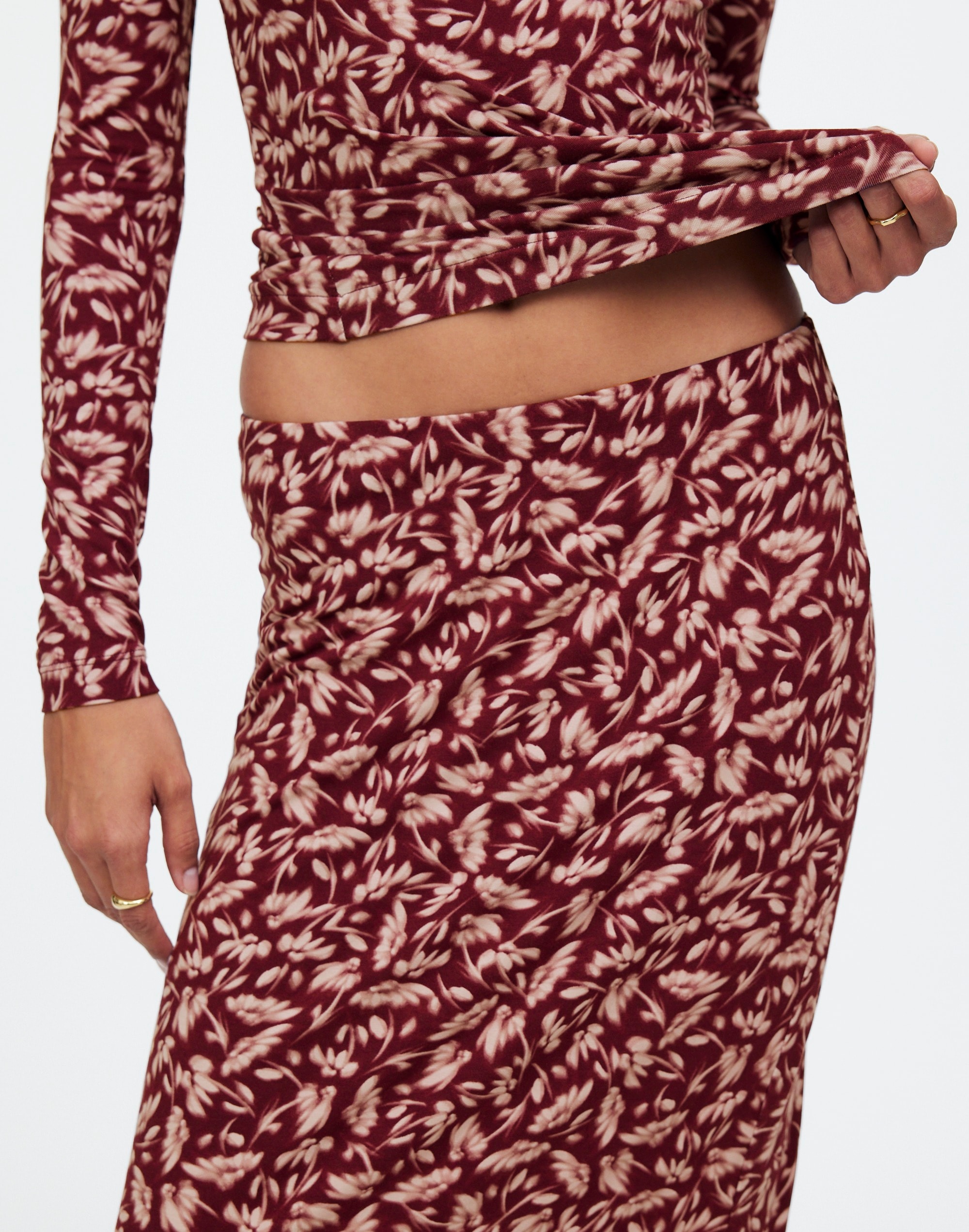 Drapey Rib Midi Skirt Floral | Madewell