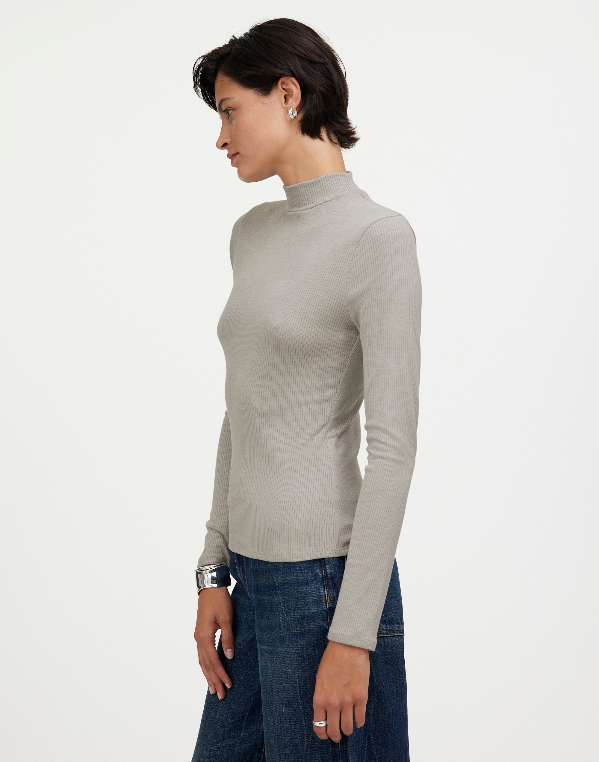 Heathered Drapey Rib Long-Sleeve Mockneck Top | Madewell