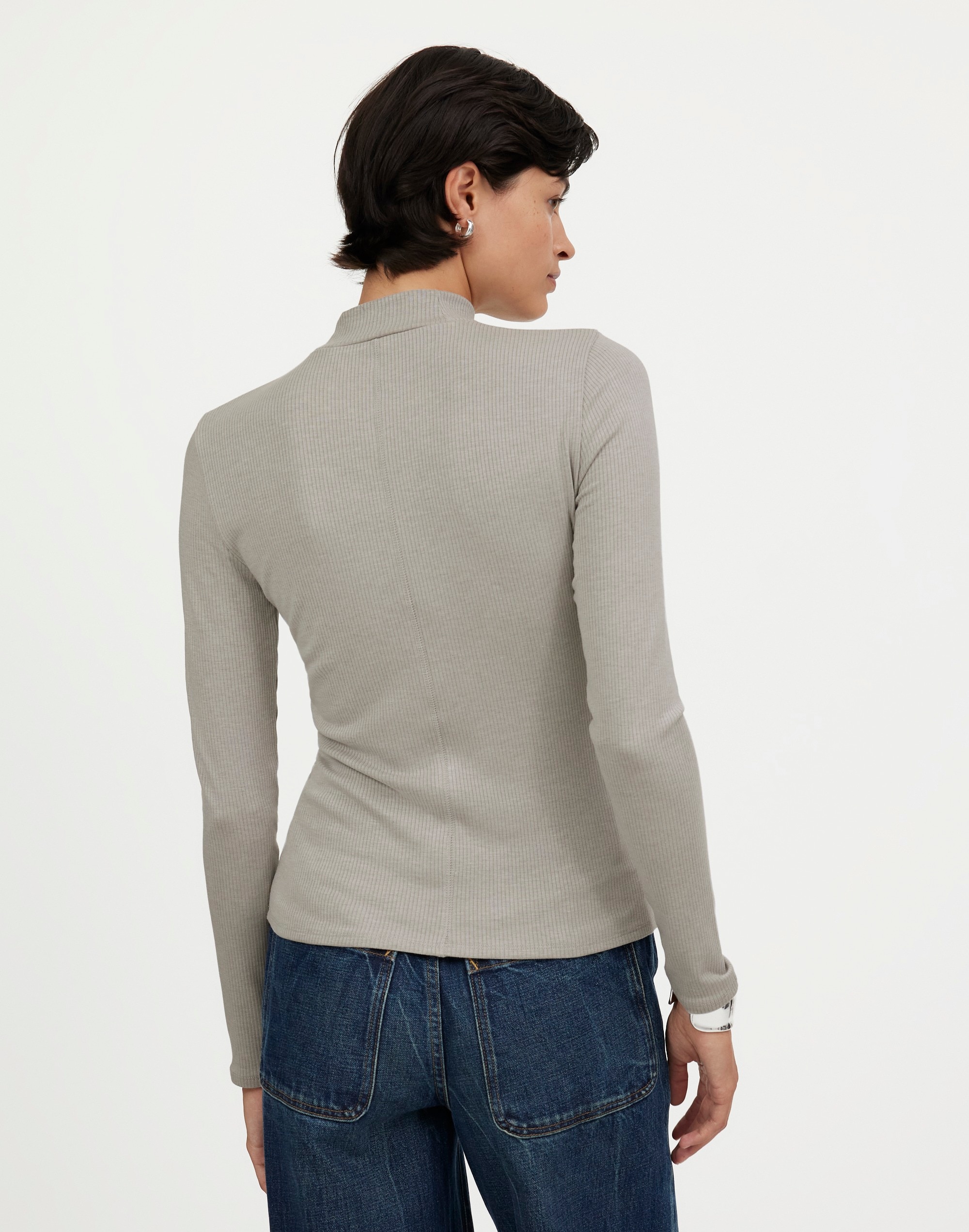 Heathered Drapey Rib Long-Sleeve Mockneck Top | Madewell