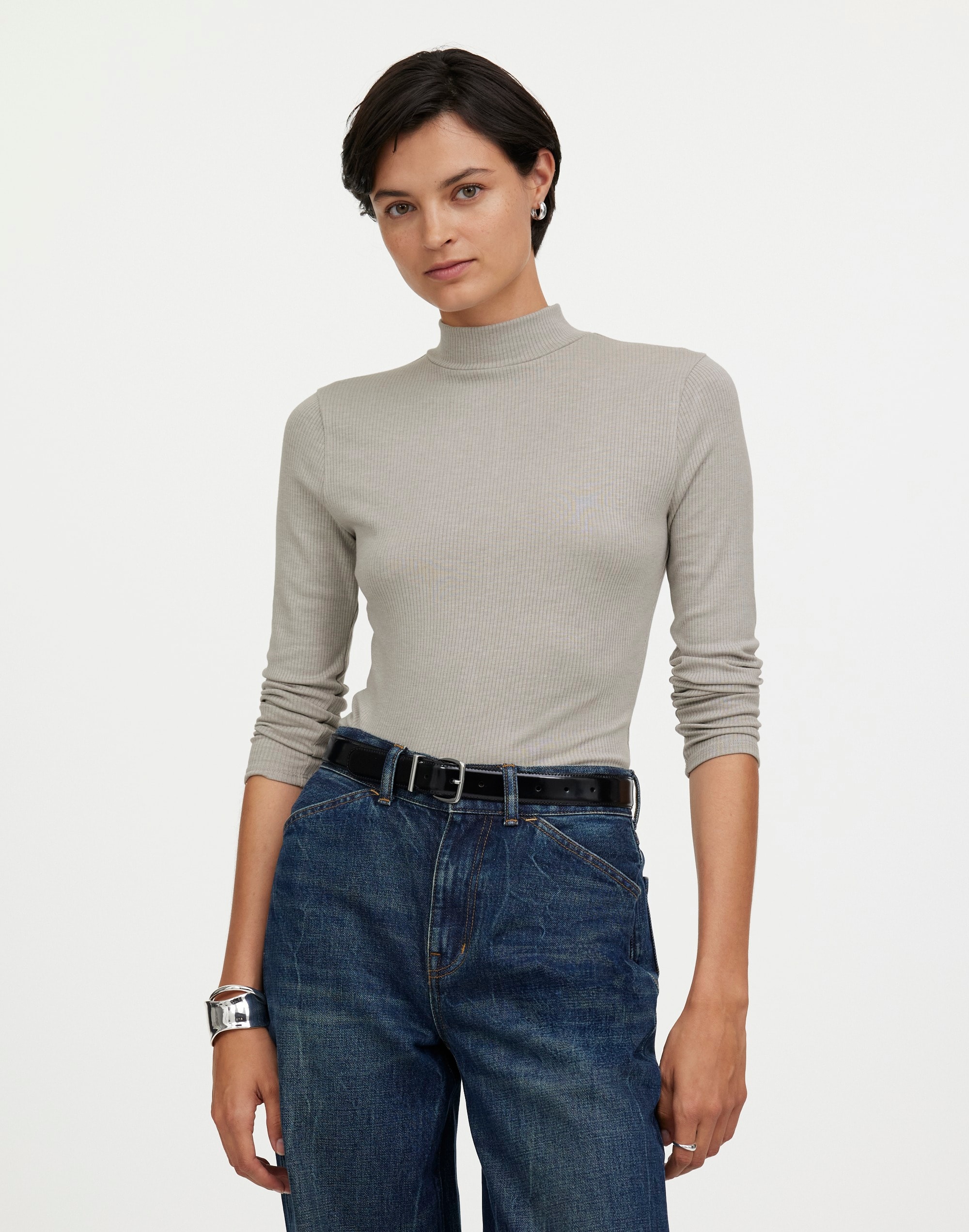 Heathered Drapey Rib Long-Sleeve Mockneck Top | Madewell