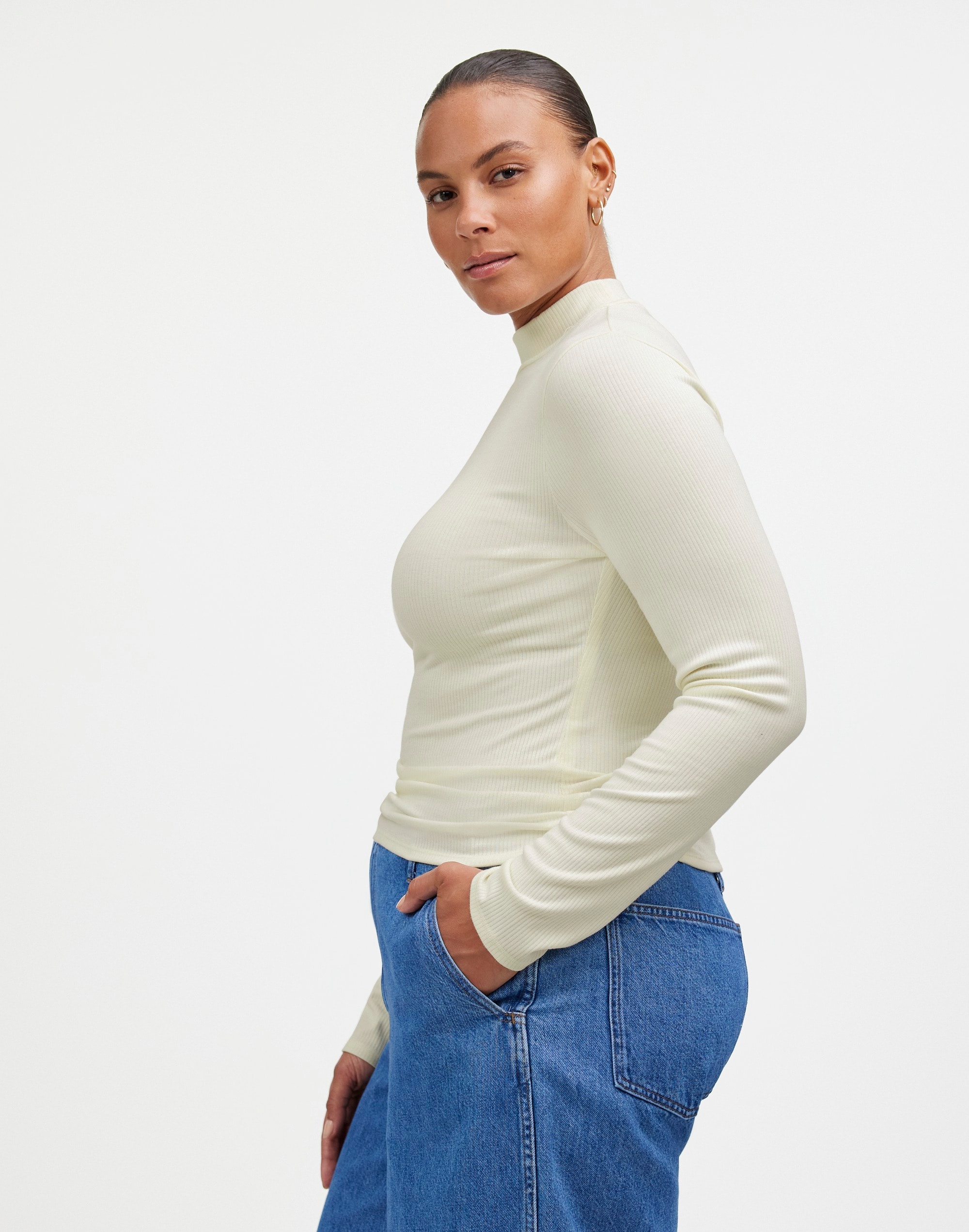 Drapey Rib Long-Sleeve Mockneck Top | Madewell