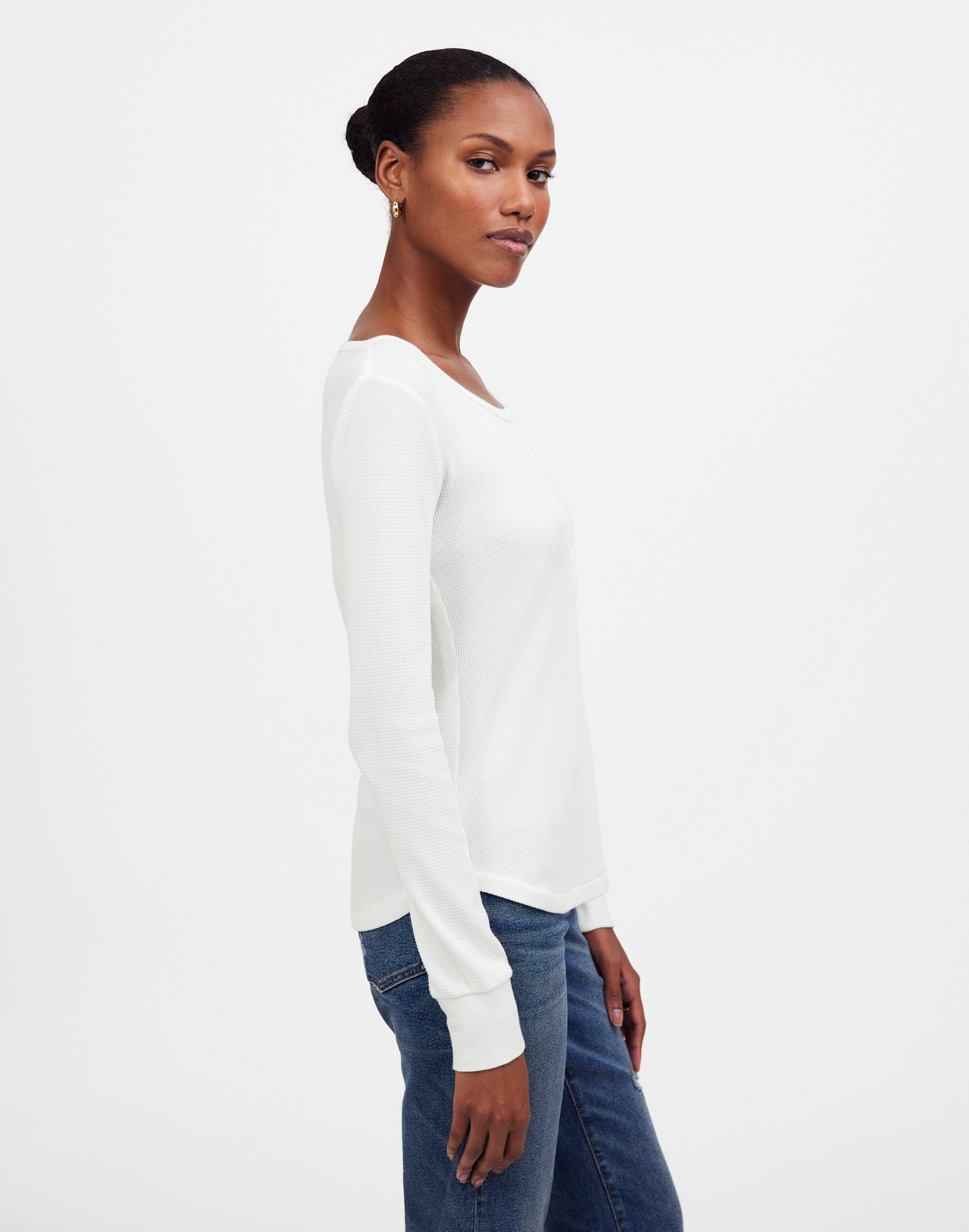 Waffle-Knit Scoopneck Henley Tee | Madewell