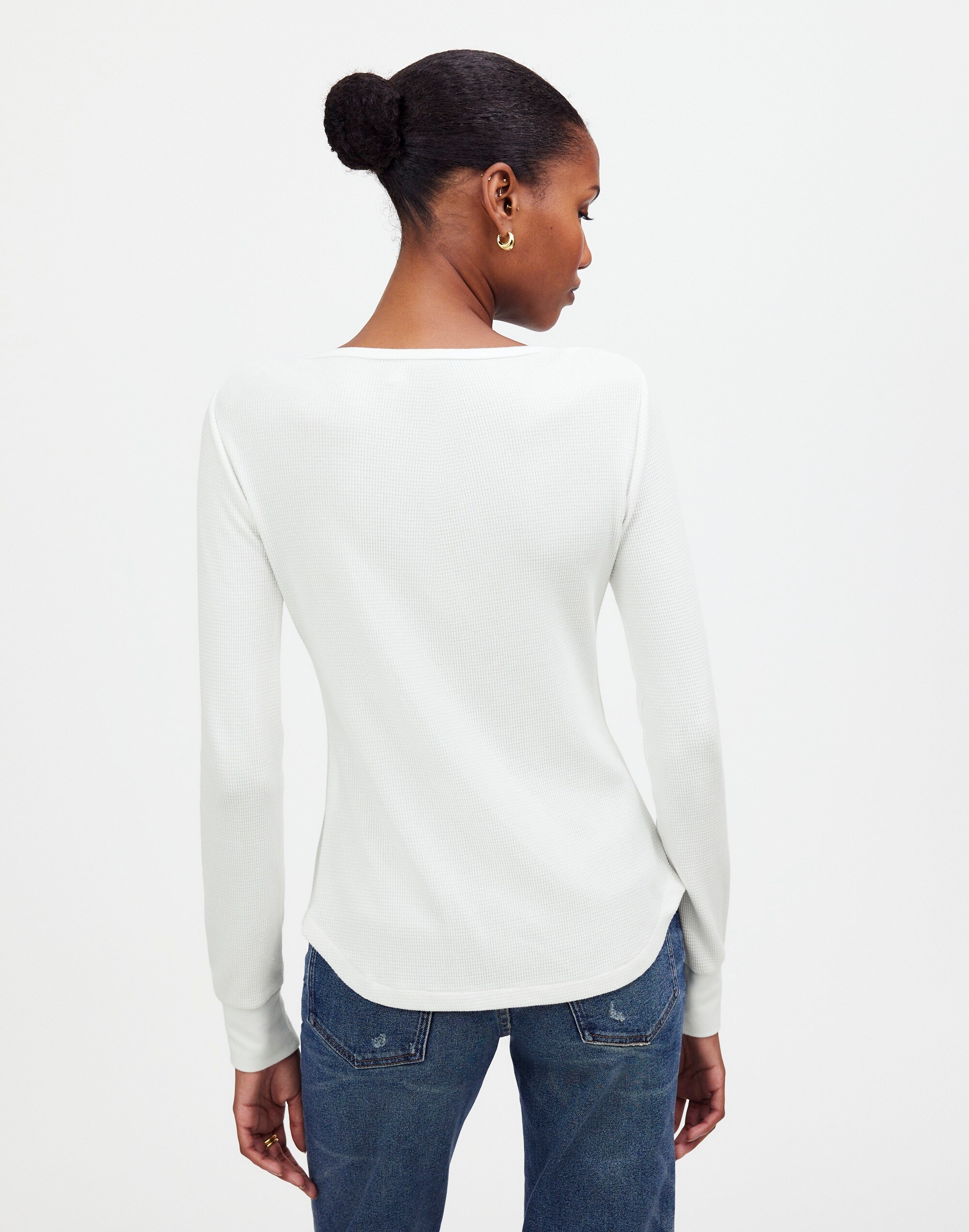 Waffle-Knit Scoopneck Henley Tee | Madewell