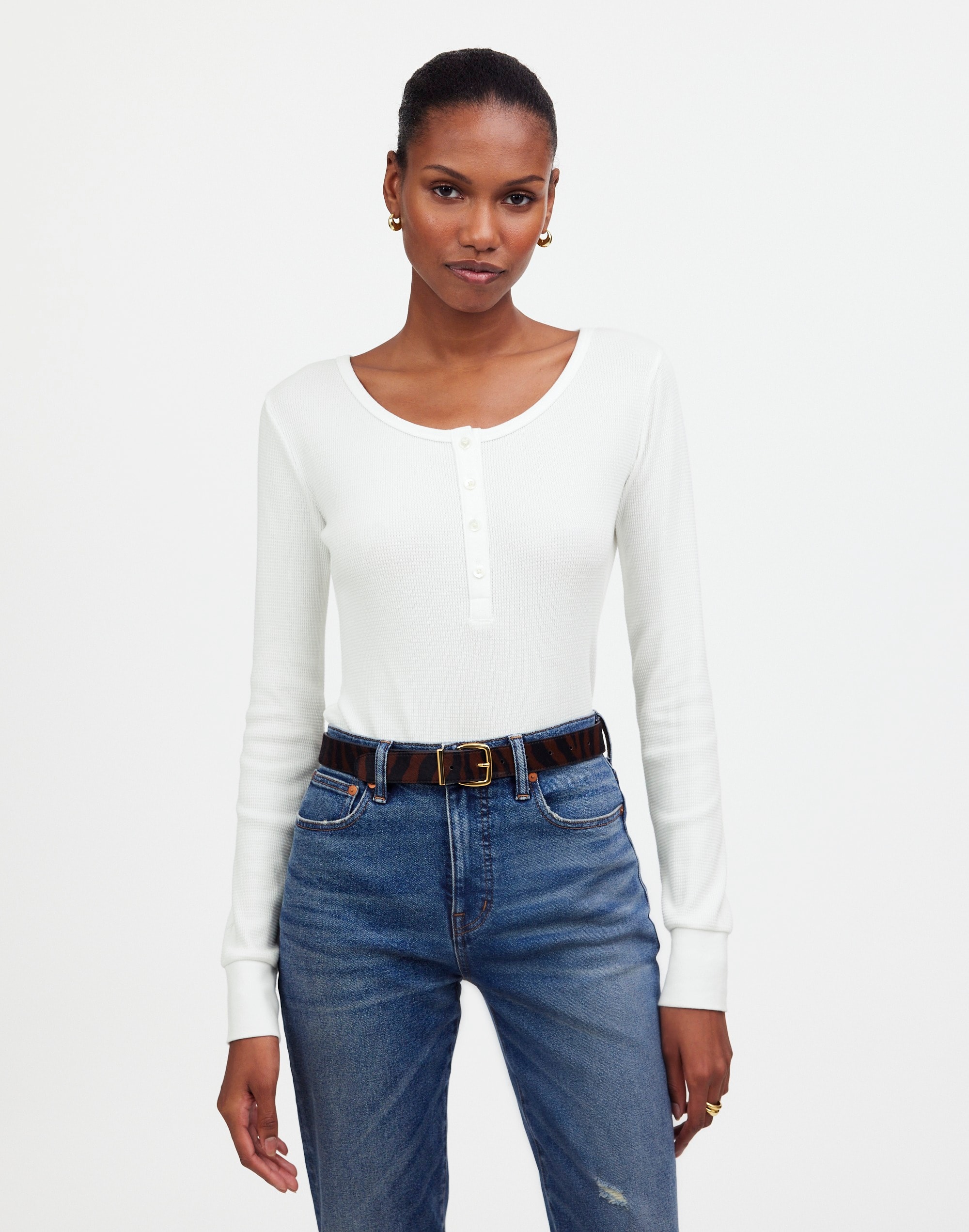 Waffle-Knit Scoopneck Henley Tee | Madewell