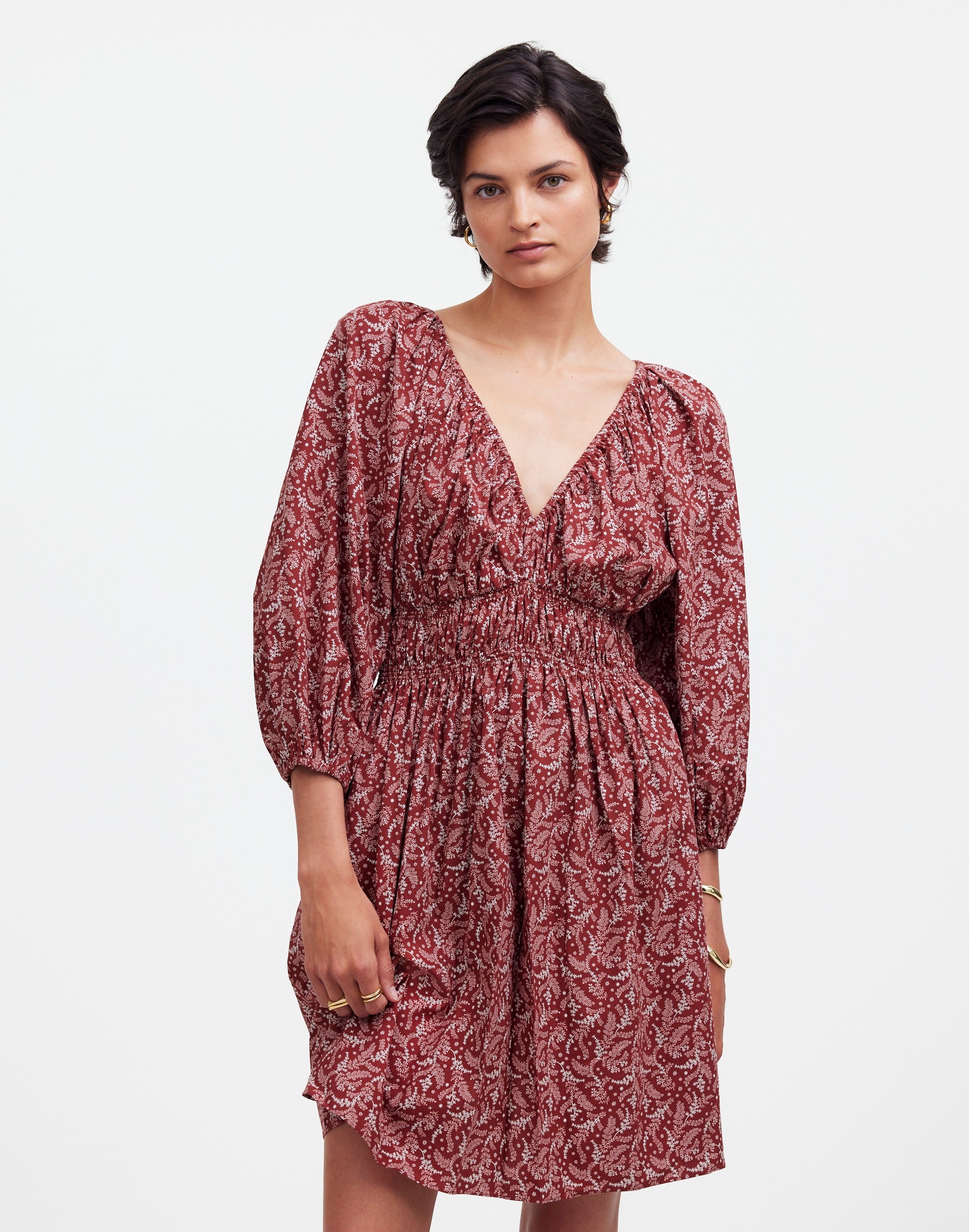 Puff-Sleeve V-Neck Mini Dress Paisley Floral | Madewell