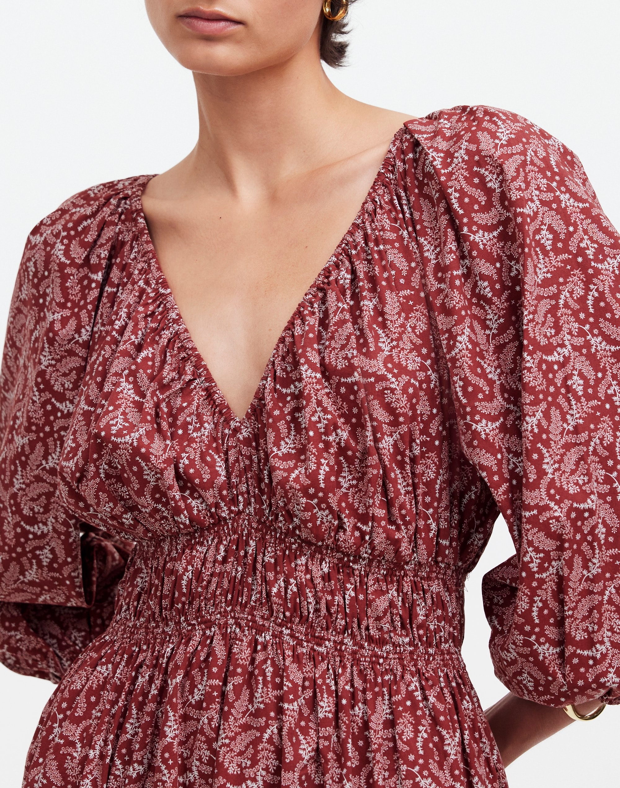 Puff-Sleeve V-Neck Mini Dress Paisley Floral | Madewell