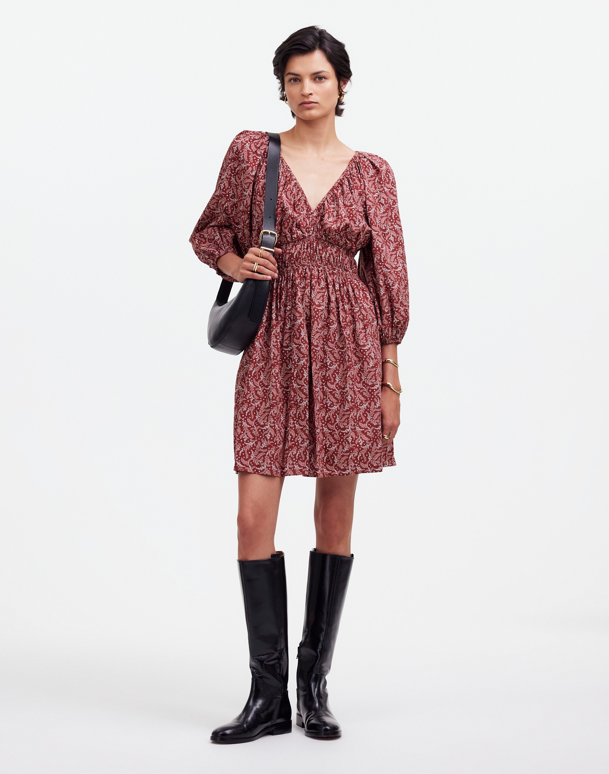 Puff-Sleeve V-Neck Mini Dress Paisley Floral | Madewell