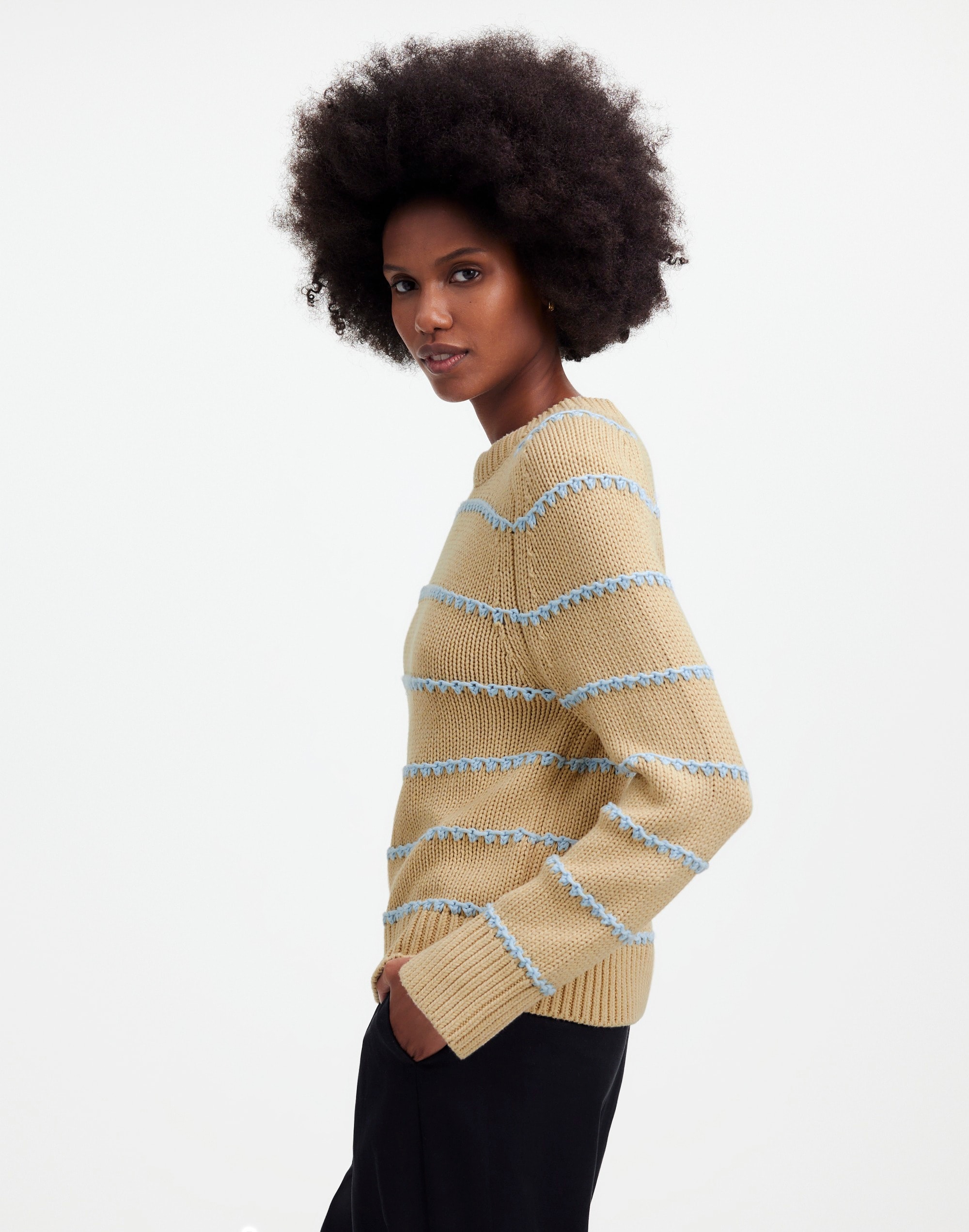 Textured Cotton Crewneck Sweater Stripe | Madewell